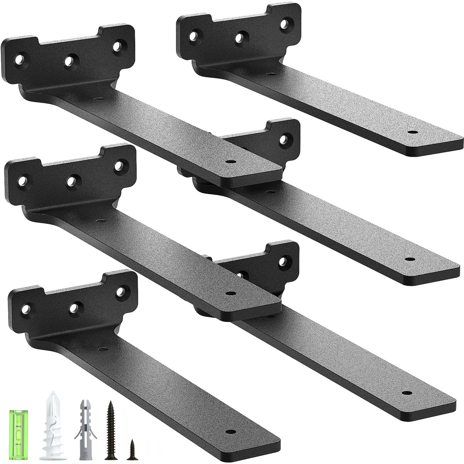 Floating Shelf Brackets Heavy Duty Set of 6 Right Angle Wall Mount Supports 70kg Load Capacity - Black 20cm-6pack