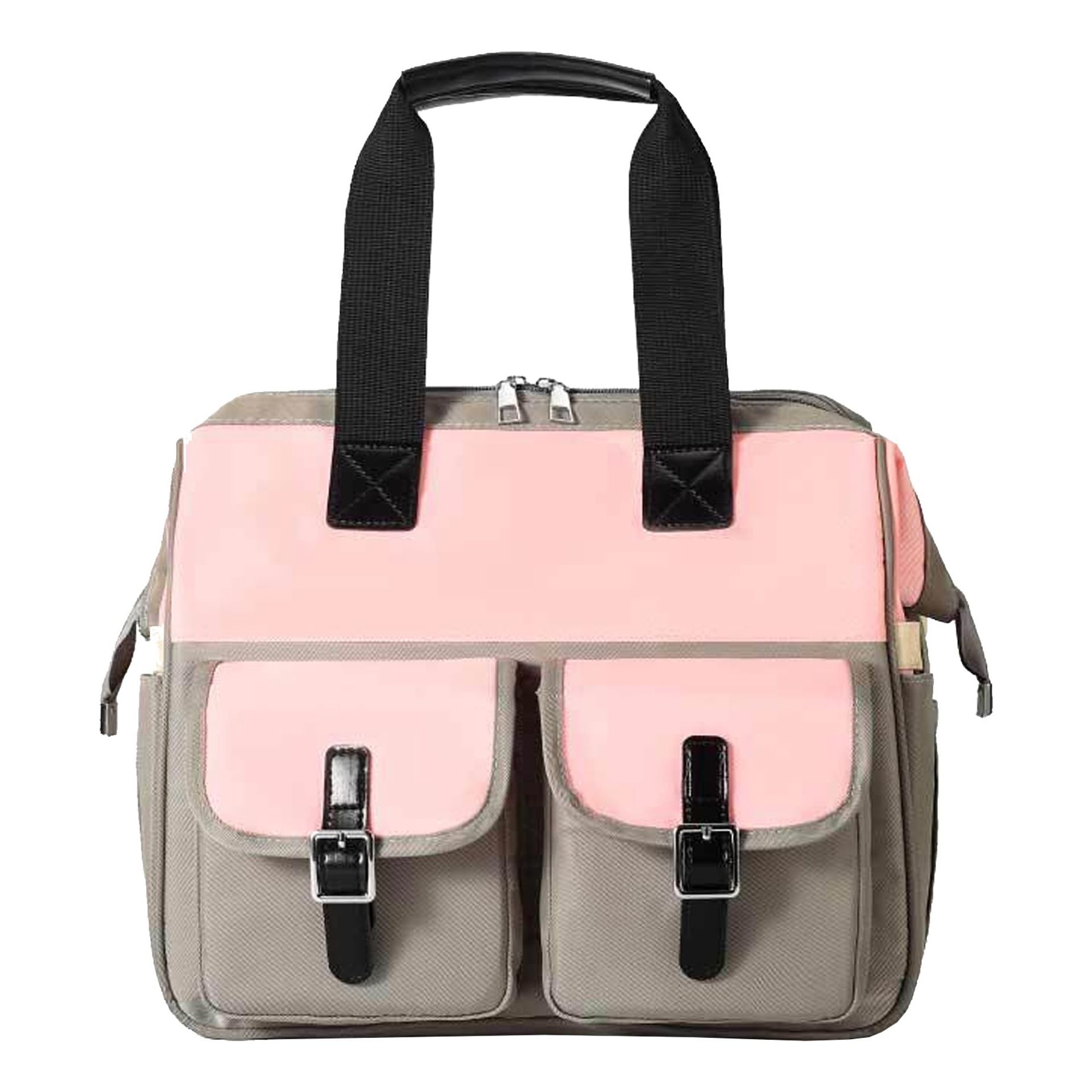 Baby Changing Backpack Large Multi-Function Nappy Bag Travel Organiser for Parents - Pink+Grey Standard
