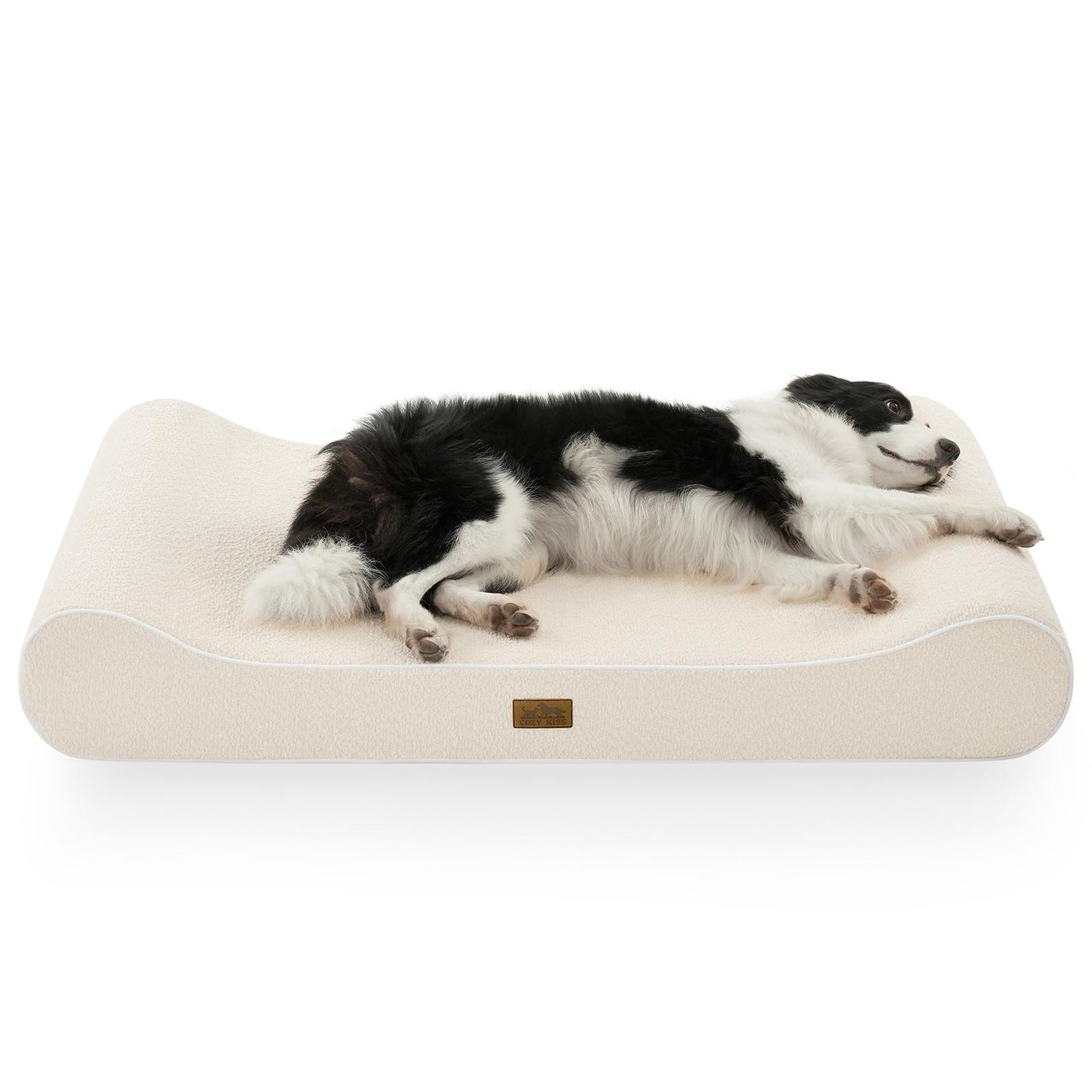 Luxury XL Dog Bed Thick Foam Cushion with Removable Washable Cover and Anti-Slip Base - Beige XL