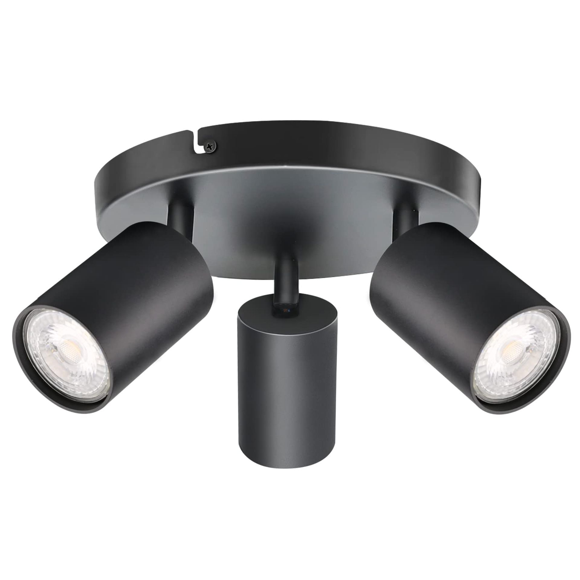 3 Way LED Ceiling Light Rotatable Spotlights Fitting with GU10 Sockets Adjustable Lighting for Kitchen, Living Room & Bedroom - Black 3 Way