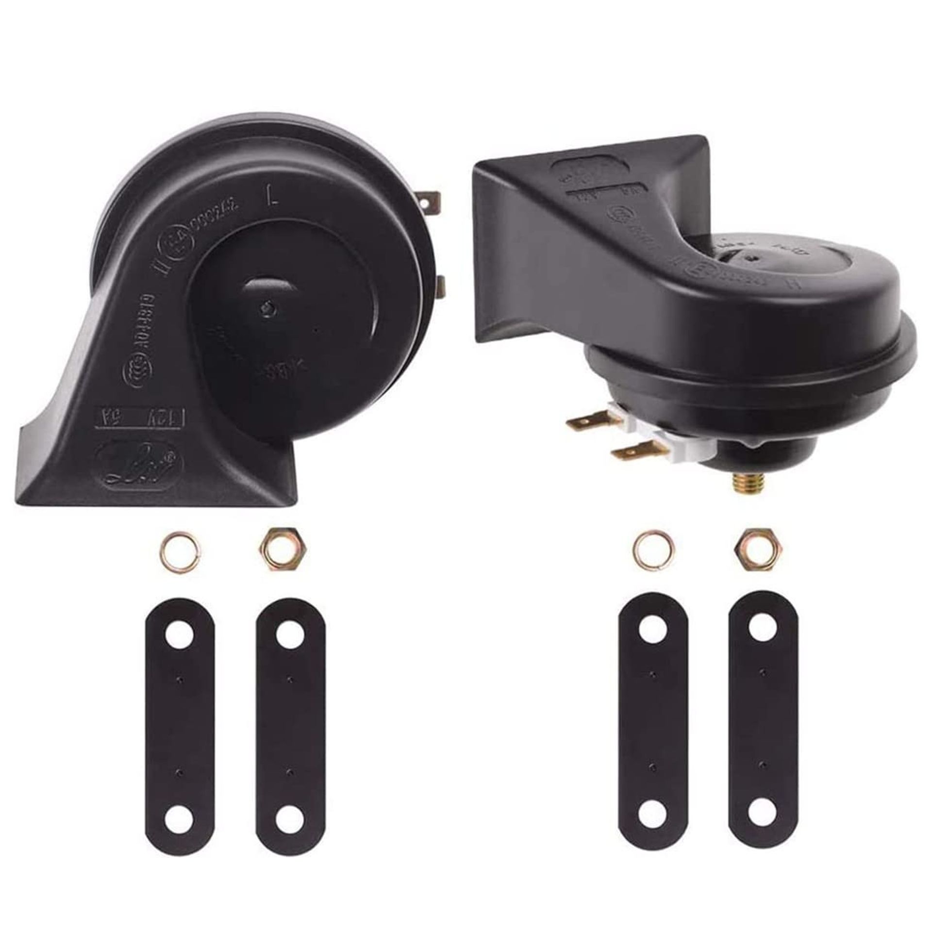 Universal Twin Dual Tone Snail Horn Set 12V 118dB for Car, Truck & Motorcycle - Black 2 PCS