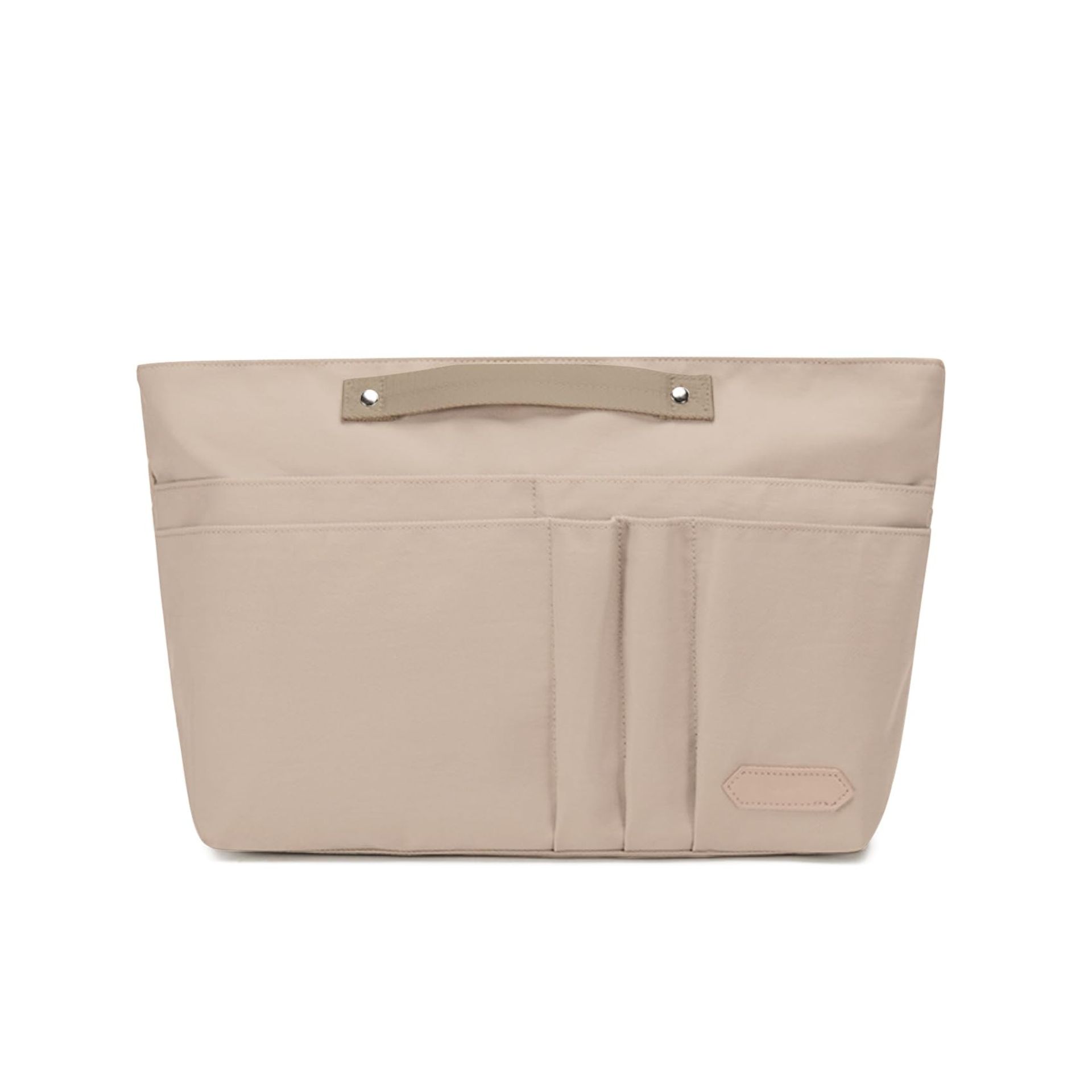 Bag Organiser Insert Lightweight Waterproof Nylon with Multiple Pockets and Handles - Beige Large