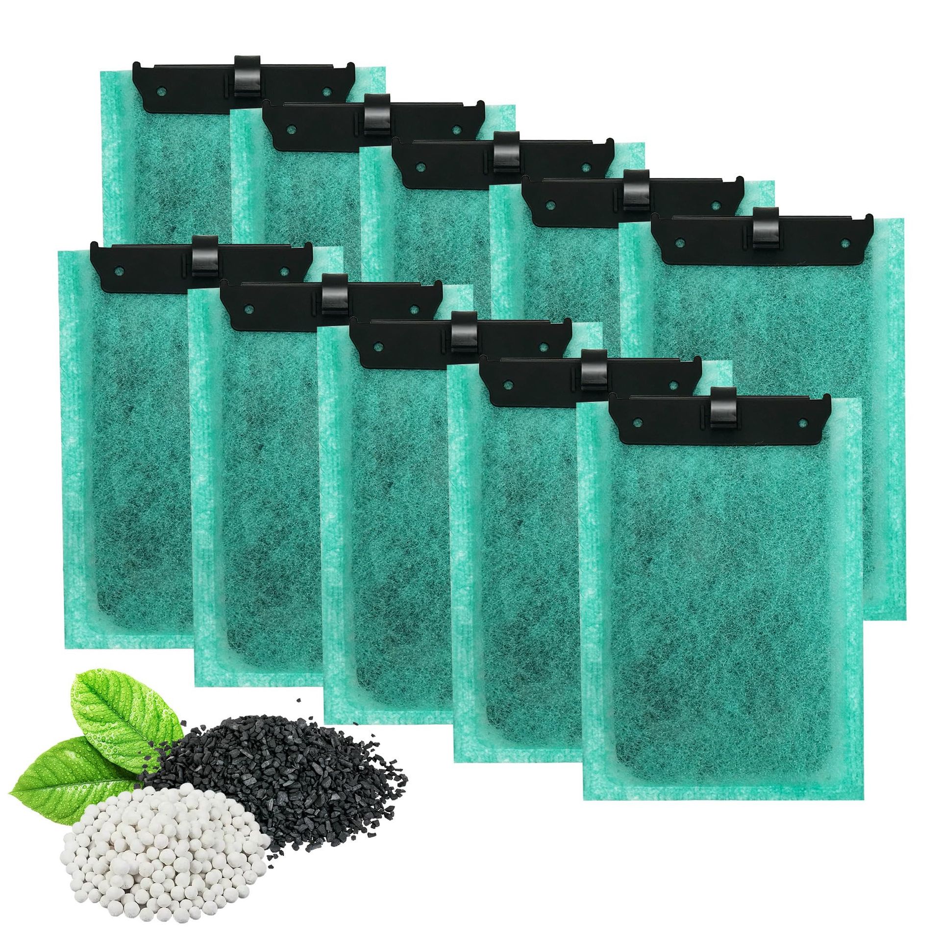 Aquarium Filter Cartridge 10 Pack for Tetra EasyCrystal 250 & 300 with Ultra-Activated Carbon and Zeolite - Green Medium