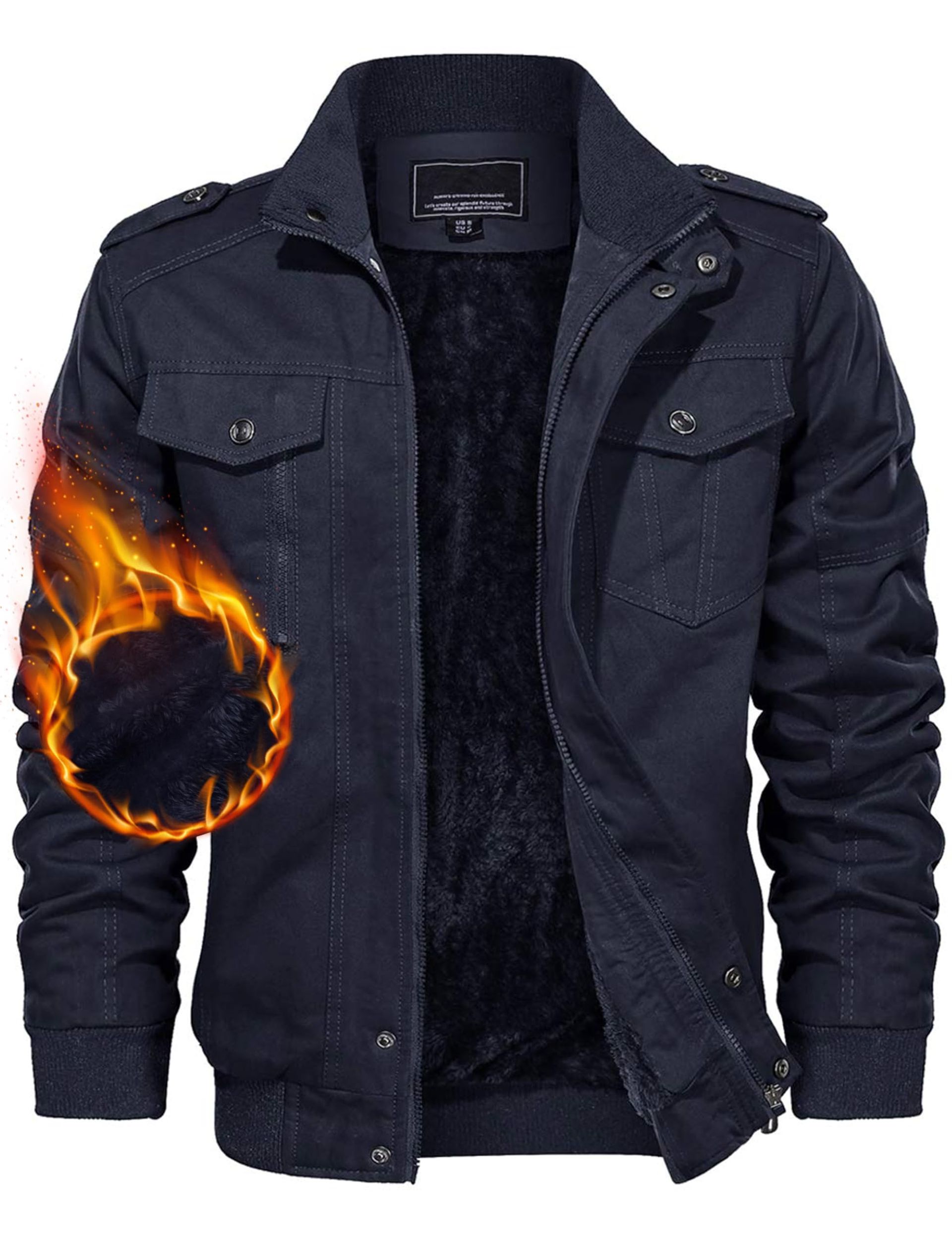 Men's Winter Tactical Fleece Military Style Cargo Bomber Jacket - Navy Blue L
