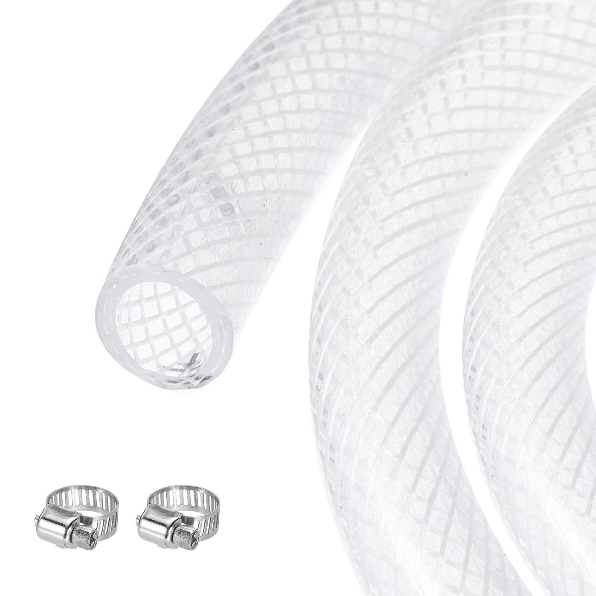 Braided PVC Vinyl Tubing High Pressure Flexible Water Hose with Clamps - Clear 31.8mm x 41.3mm x 1.5m