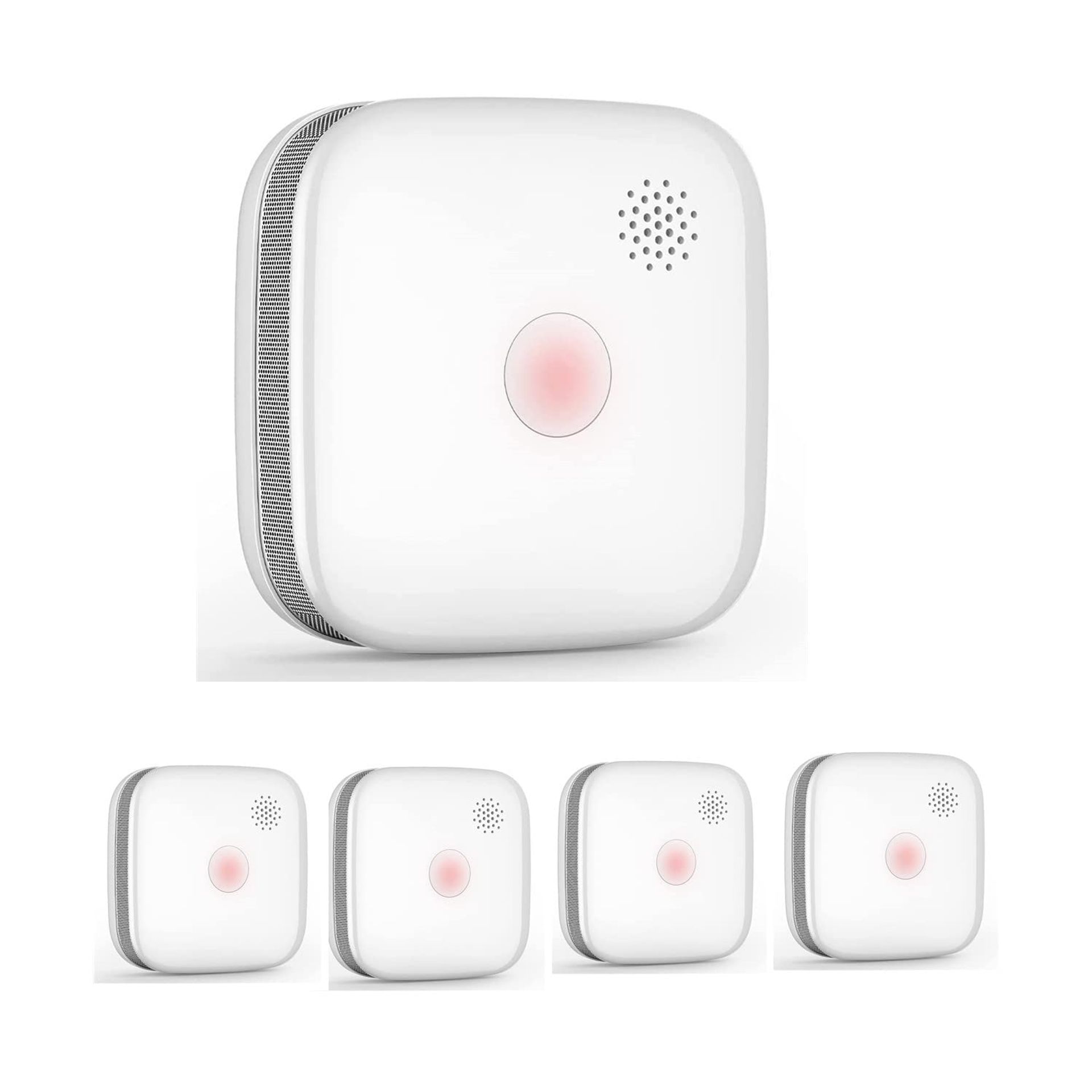 Smoke Alarm 10-Year Battery Fire Detector EN14604 Certified with Mute & Auto-Check Functions, 5 Pack - White Square