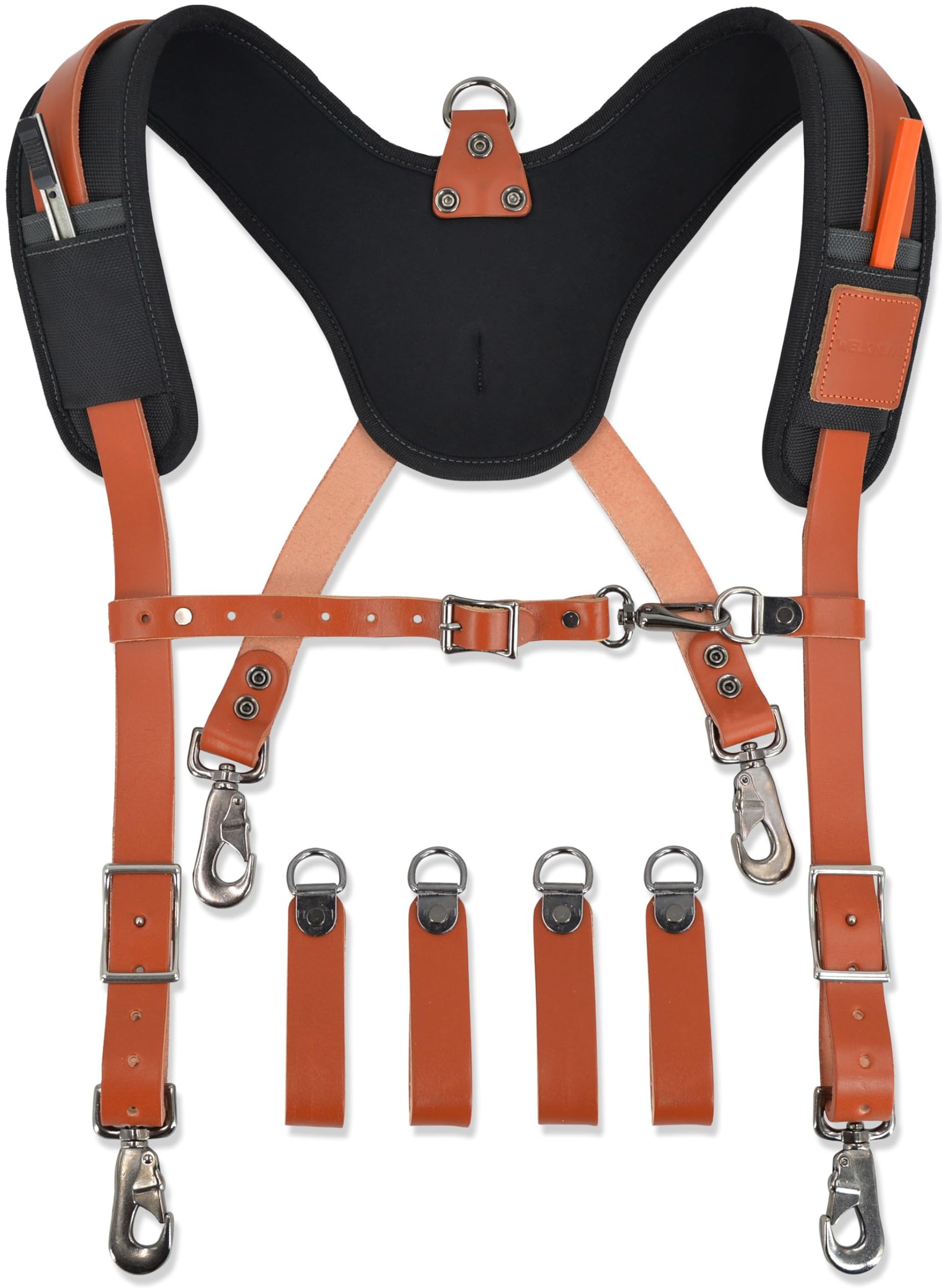 Leather Tool Belt Suspender Adjustable Harness for Carpenters and Tradespeople - Brown 41"-57"L