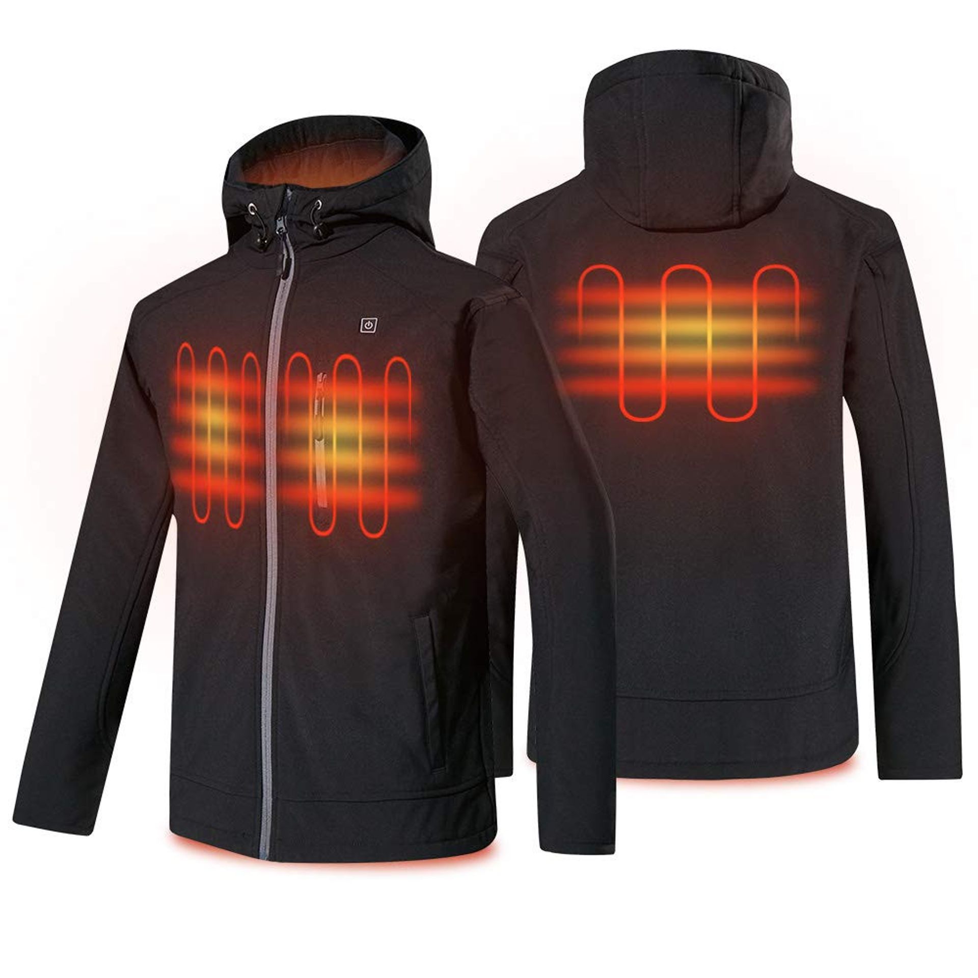 Men's Heated Jacket Waterproof Windproof Electric Coat with Battery Pack and 3 Heat Settings - Black-with hood XL