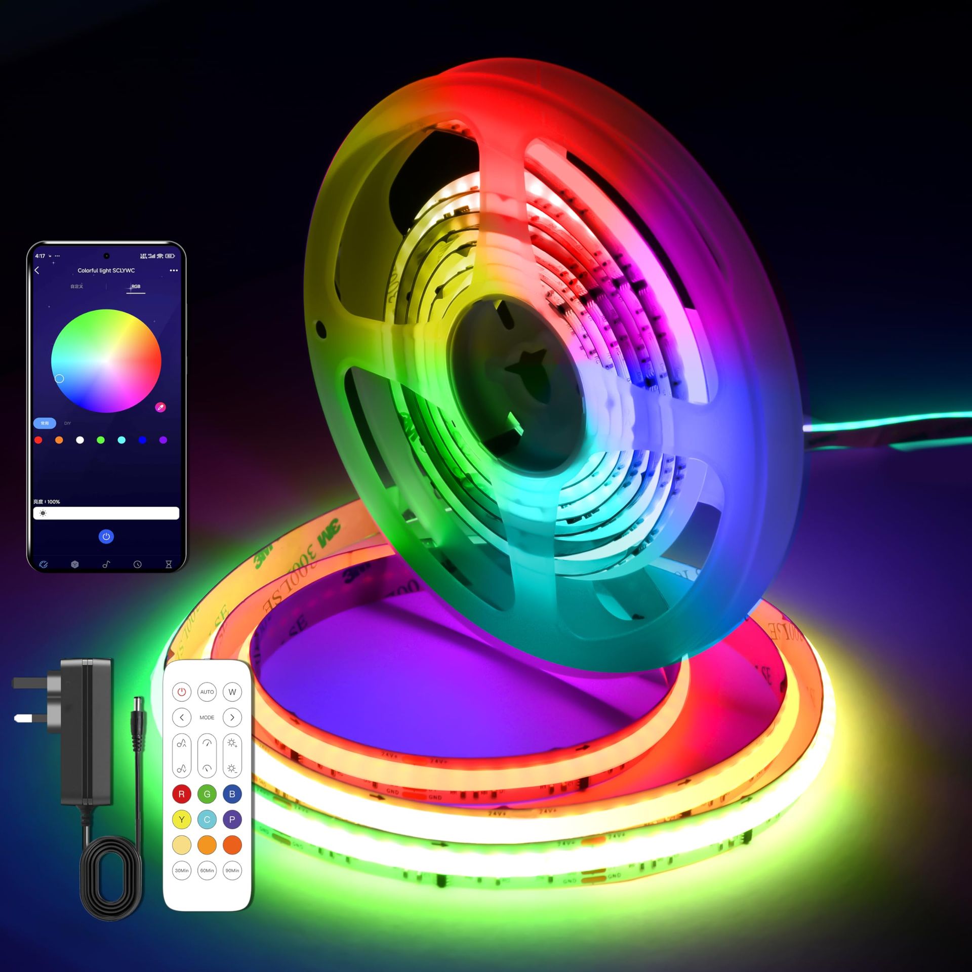 RGBIC COB LED Strip Lights 5m Bluetooth APP Control Music Sync Lighting for Home TV and Parties - 24V RGB+IC