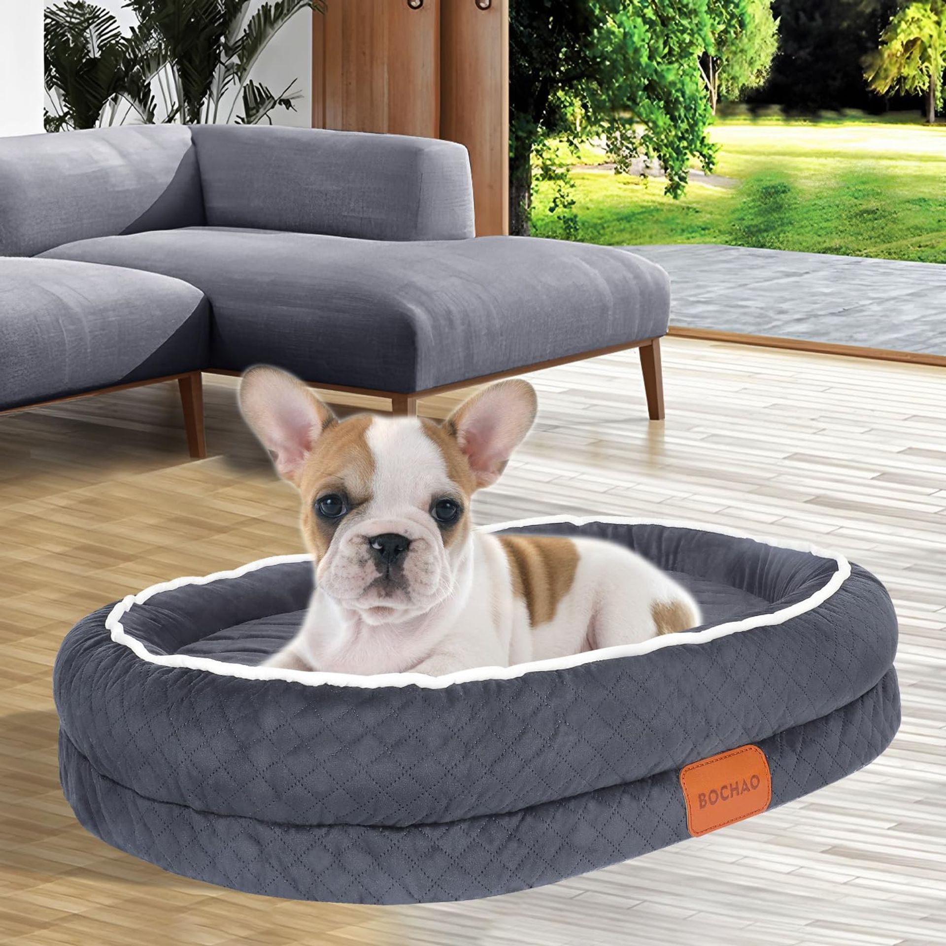 Orthopaedic Memory Foam Dog Bed Egg-Shaped Sofa with Raised Sides, Waterproof Non-Slip Base and Washable Cover - Grey M-L
