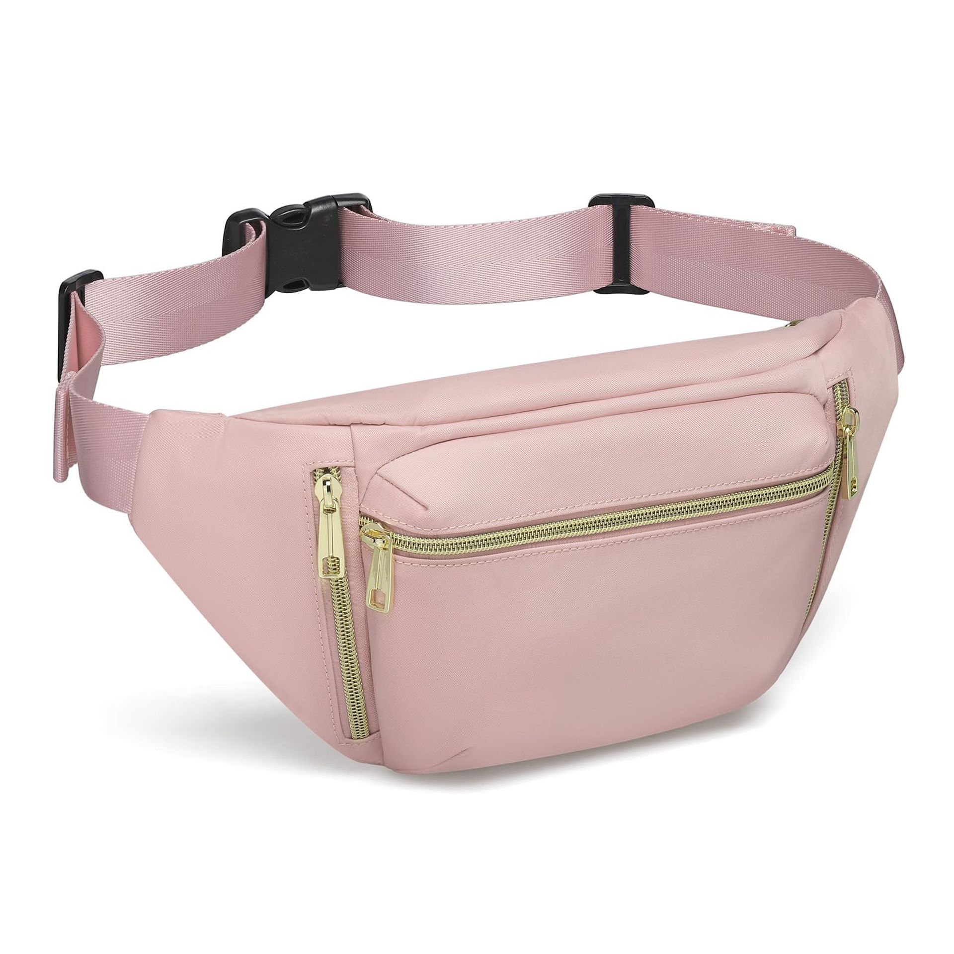 Waterproof Nylon Fanny Pack Anti-Theft Waist Bag for Travel, Hiking & Running - Pink 35cm x 17cm x 6.5cm