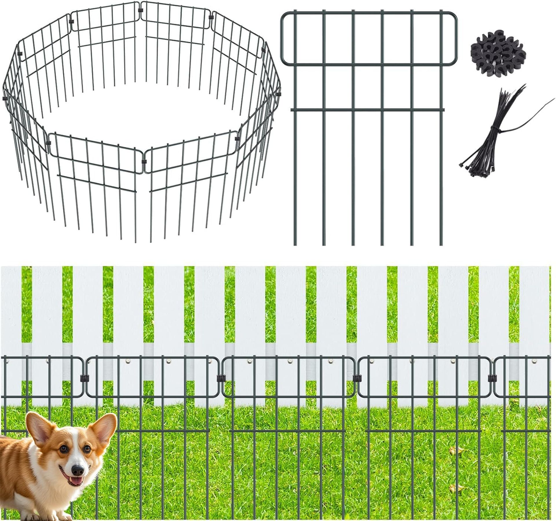 Garden Fence 10 Pack Rustproof Metal Border Panels for Dogs, Flower Beds & Patios - Animal Barrier Fence MD075-jp