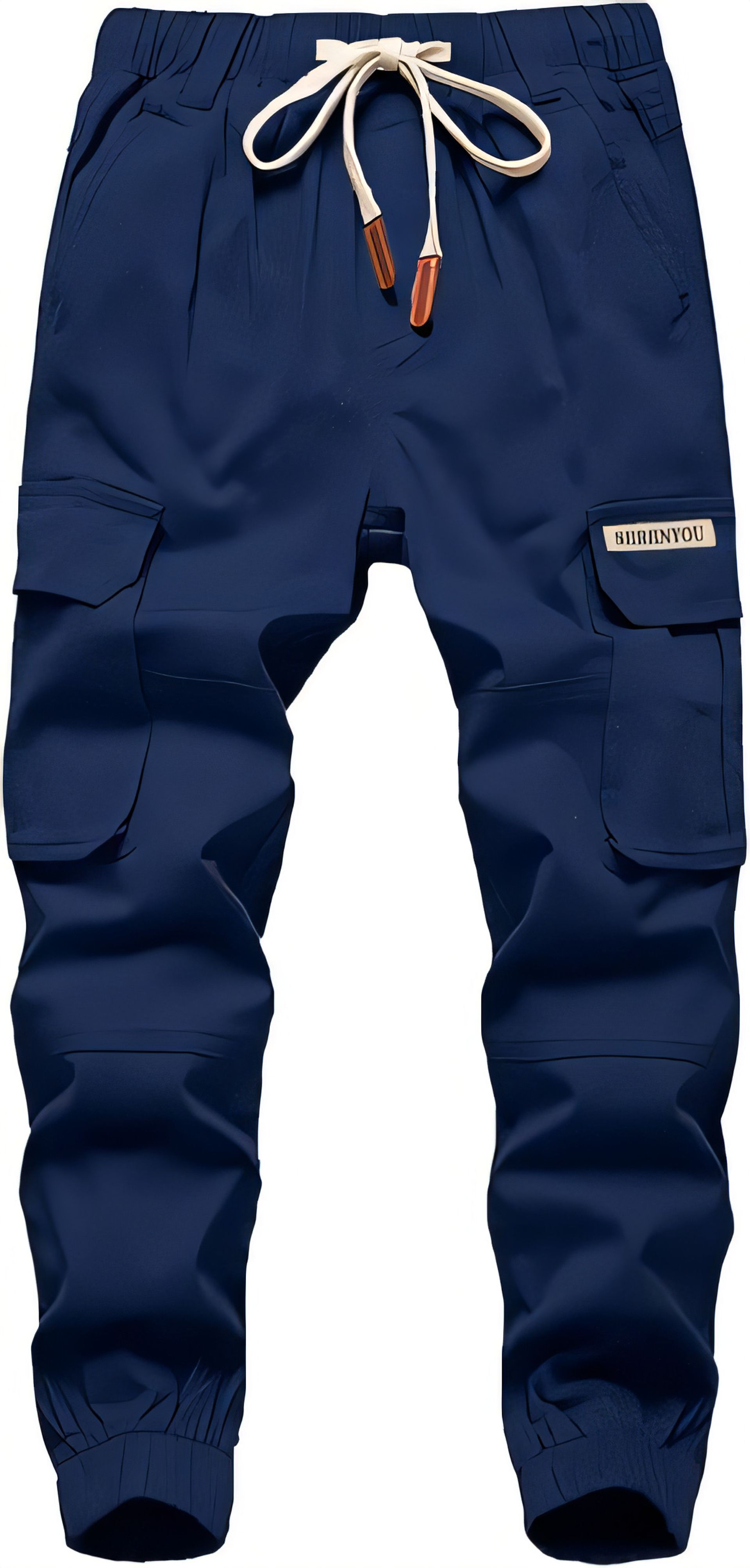 Boys Cargo Trousers Elastic Waist Joggers with Multi Pockets Durable Cotton - Navy 9-10 Years
