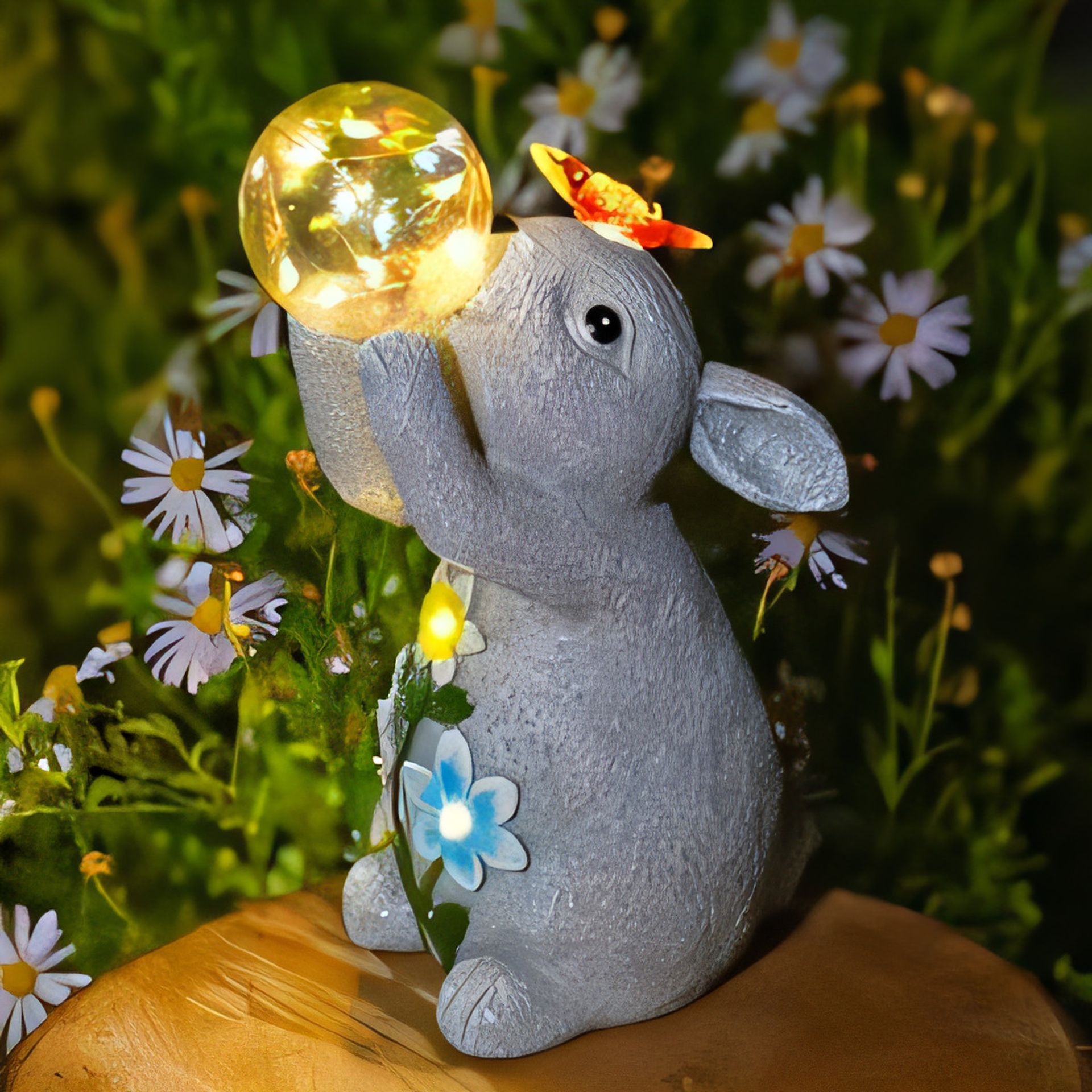 Solar Garden Rabbit Lights Decorative Bunny Statue with Bubble Ball Waterproof Outdoor Ornament - Rabbit One Size