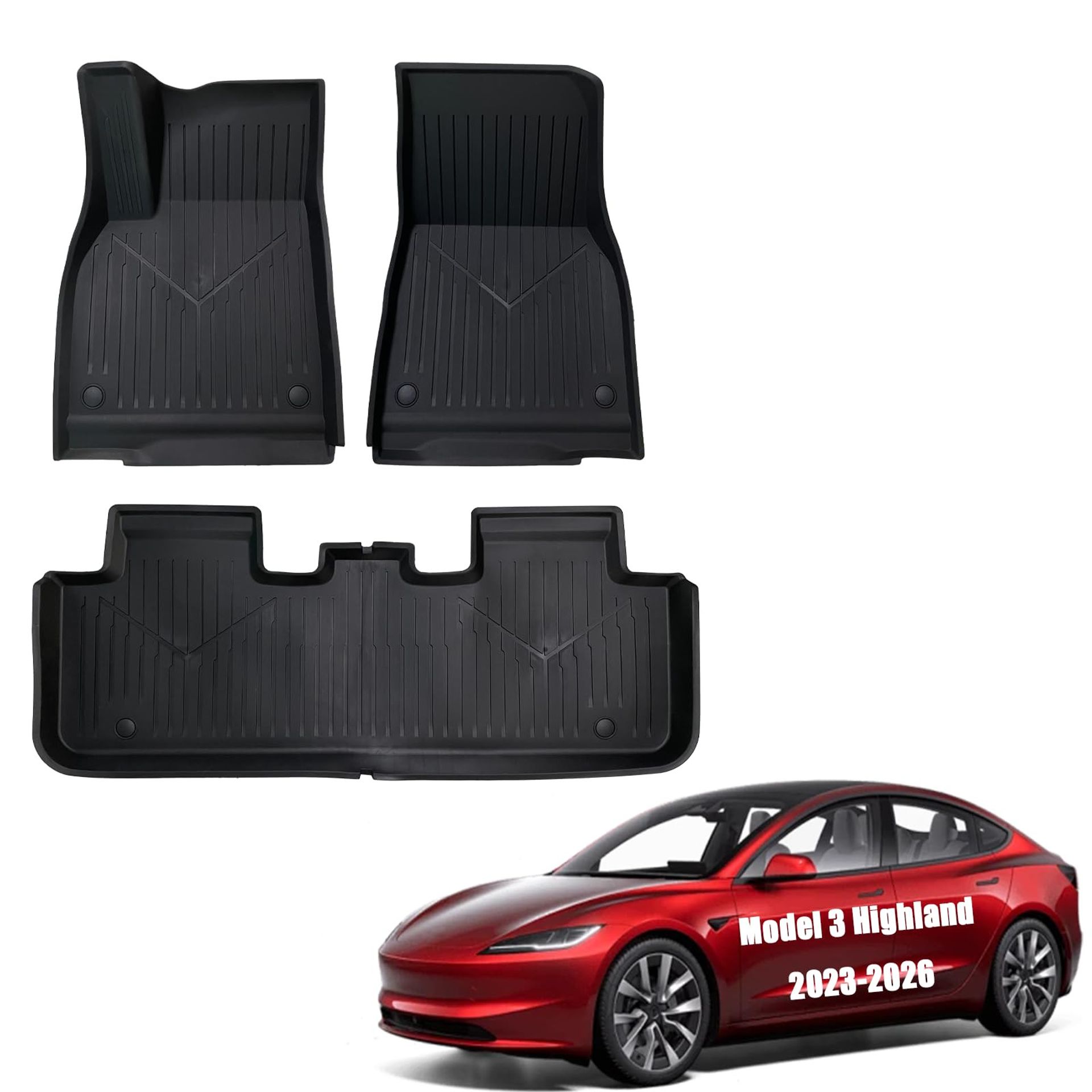 Front and Rear Boot Storage Mats All-Weather Waterproof Custom Fit for Tesla Model 3 2023-2025 Highland - Black Front+Rear Mats Model 3 2025