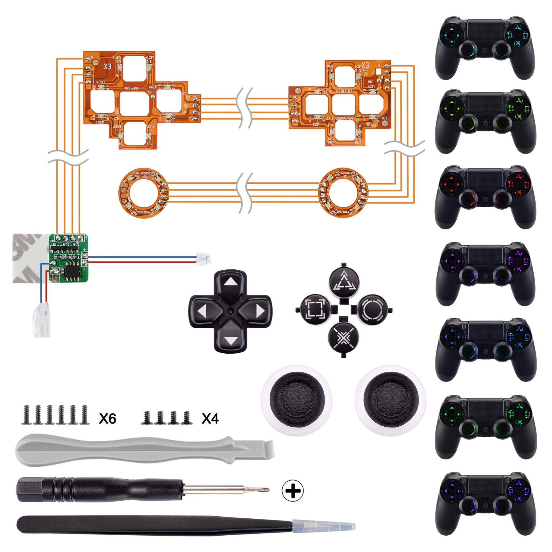 PS4 Controller Custom Thumbsticks Bullet Buttons & D-Pad Replacement Kit Compatible with PS4 Slim and PS4 Pro - Black - Student Essentials