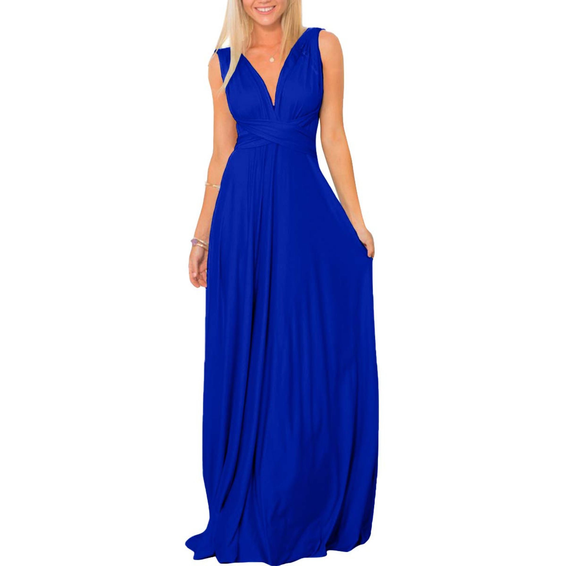 Women's Convertible Multi-Way Maxi Dress Elegant Evening Bridesmaid Gown - Royal Blue S