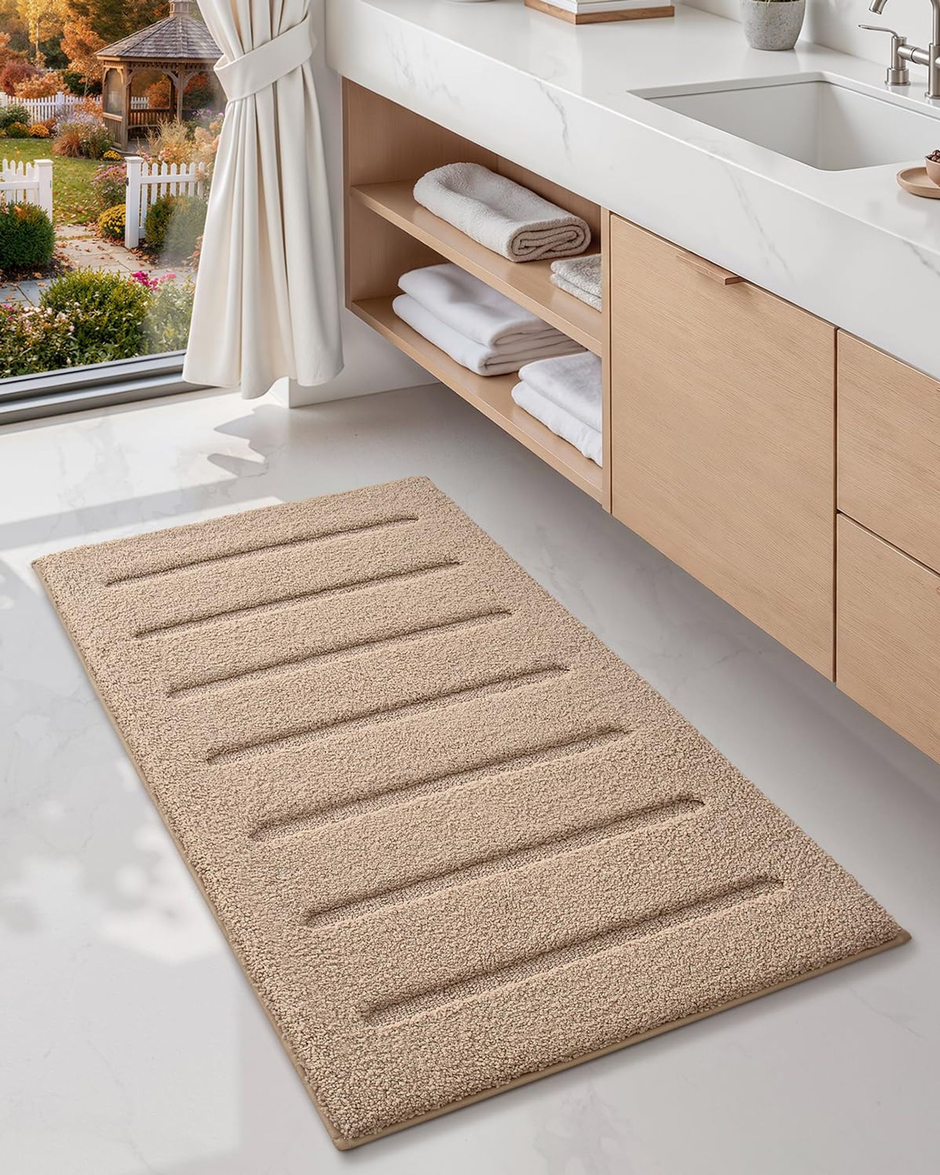 Bath Mat Non Slip Quick Dry Extra Soft Microfibre Absorbent Washable Bathroom Rug - Cream Beige 61 x 110 cm