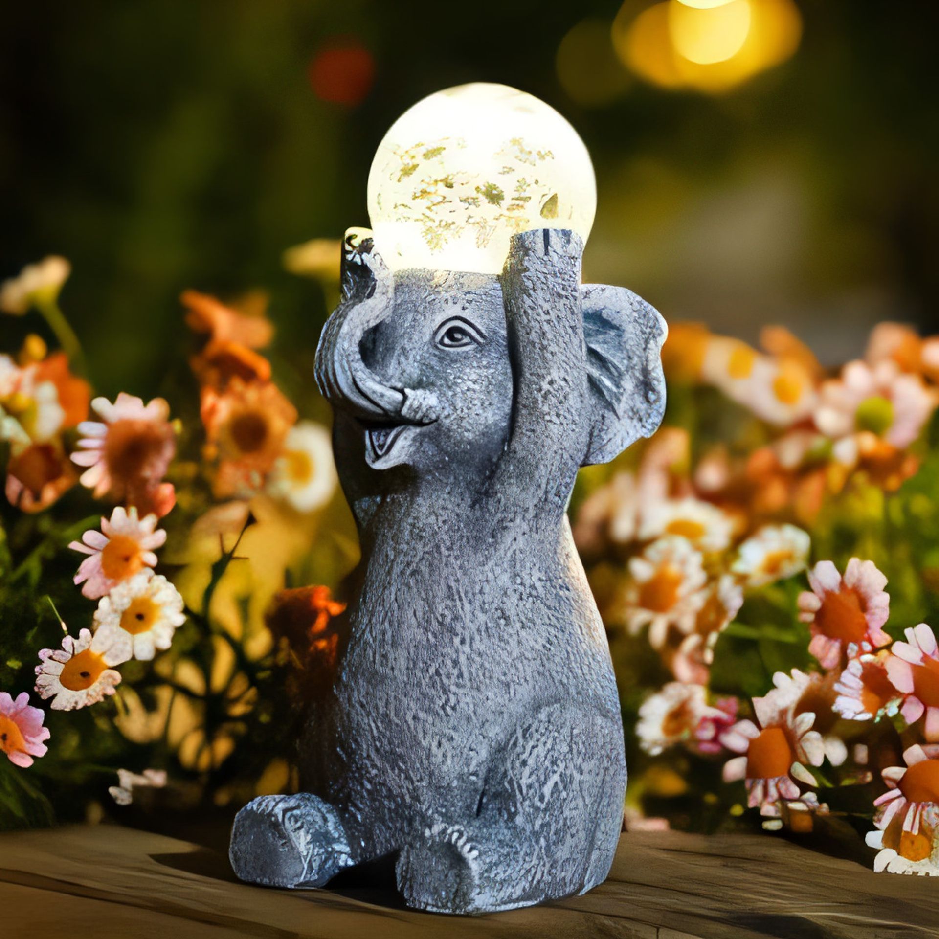 Solar Elephant Garden Statue with LED Gazing Ball Light Outdoor Decor Gift - Elephant One Size