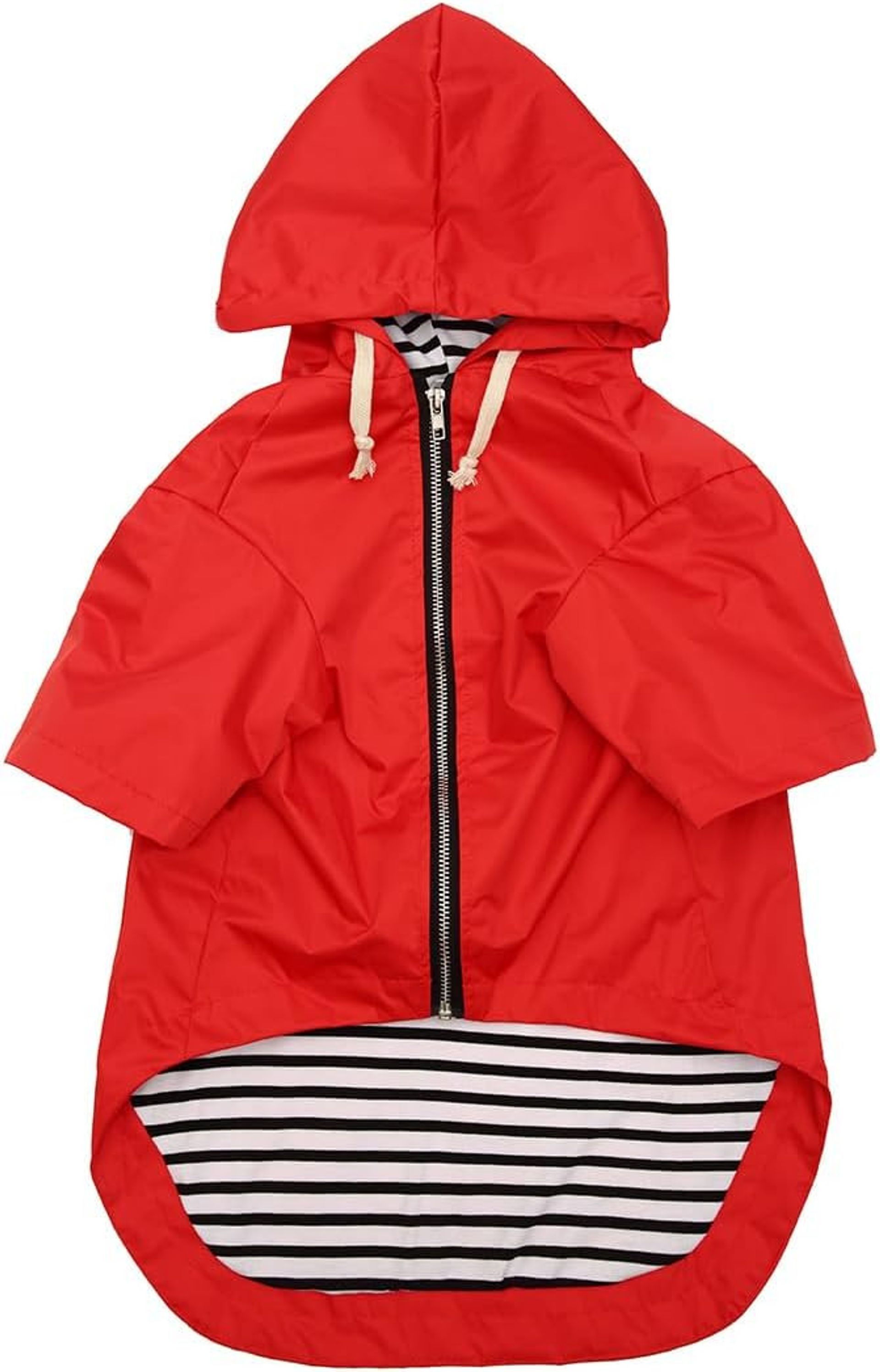 Waterproof Dog Raincoat with Legs Zip Closure Storage Pocket Harness Hole - Red XS