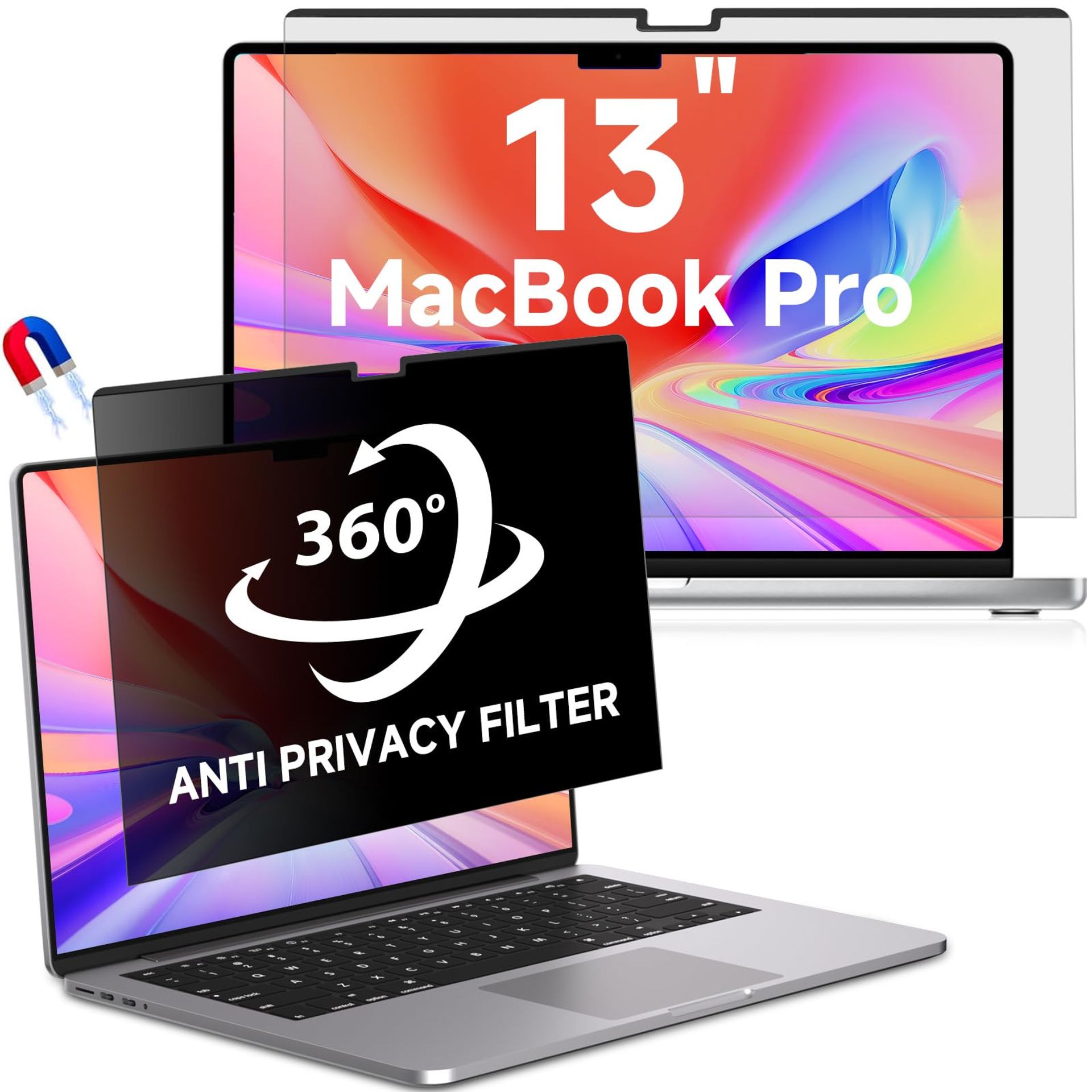 Magnetic Privacy Screen Protector 360° Anti-Glare Blue Light Filter Removable for MacBook Pro/Air 13 Inch - Black 13 Inch