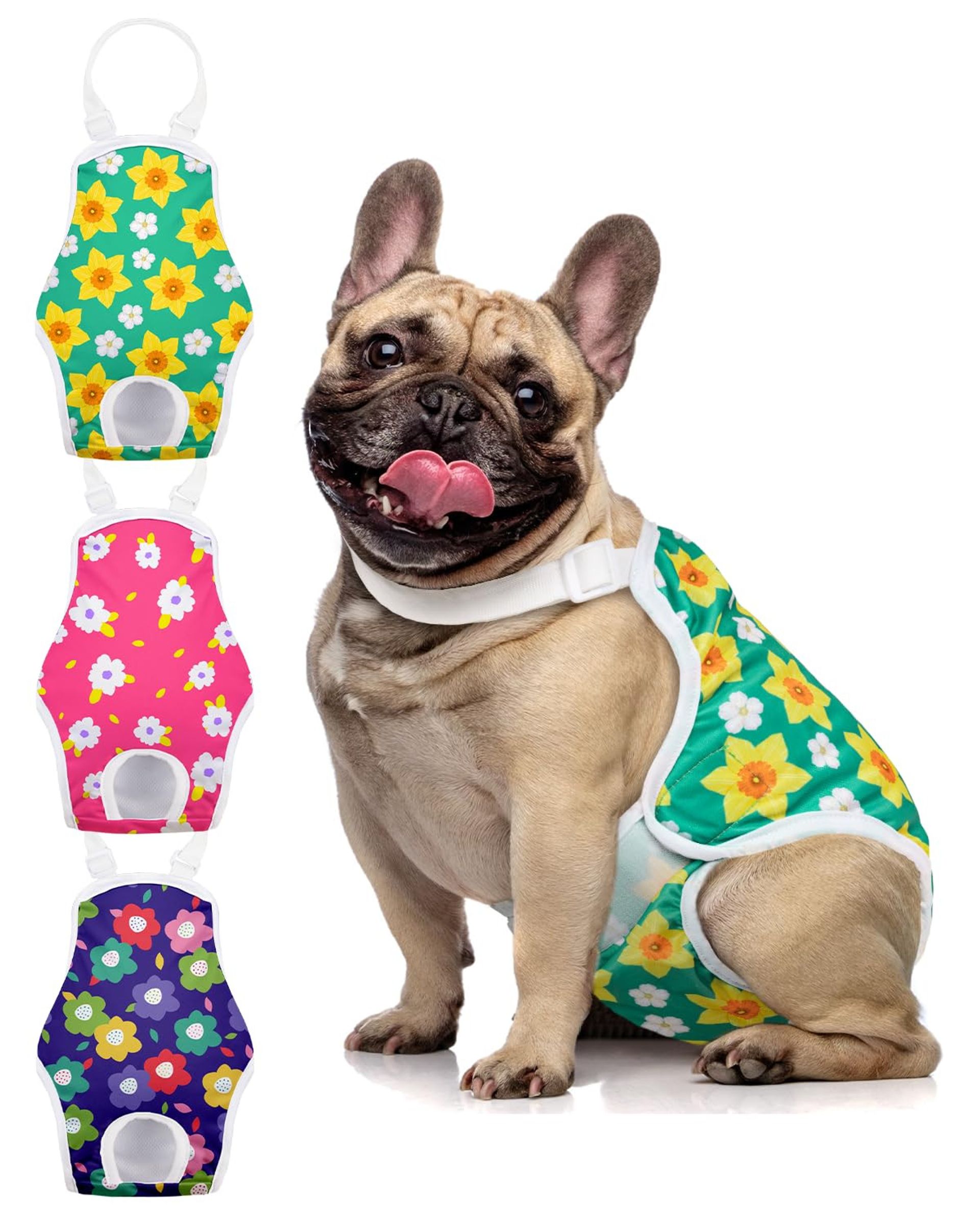 Reusable Female Dog Nappies 3 Pack Adjustable Washable Period Pants with Suspenders for Incontinence and Heat Care - Multicolour L