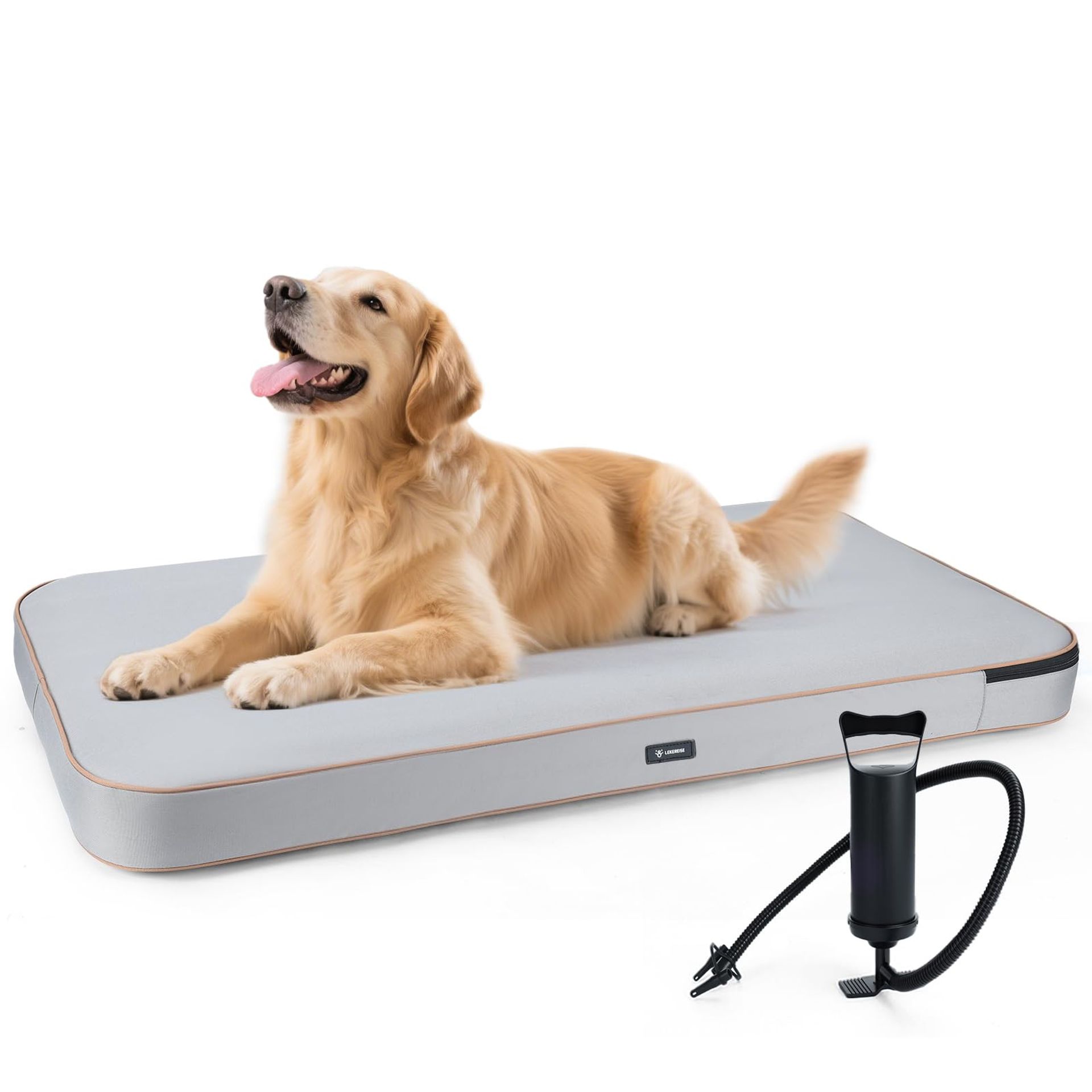 Portable Inflatable Travel Dog Bed Waterproof Oxford Fabric Removable Cover - Grey 126x66x12cm