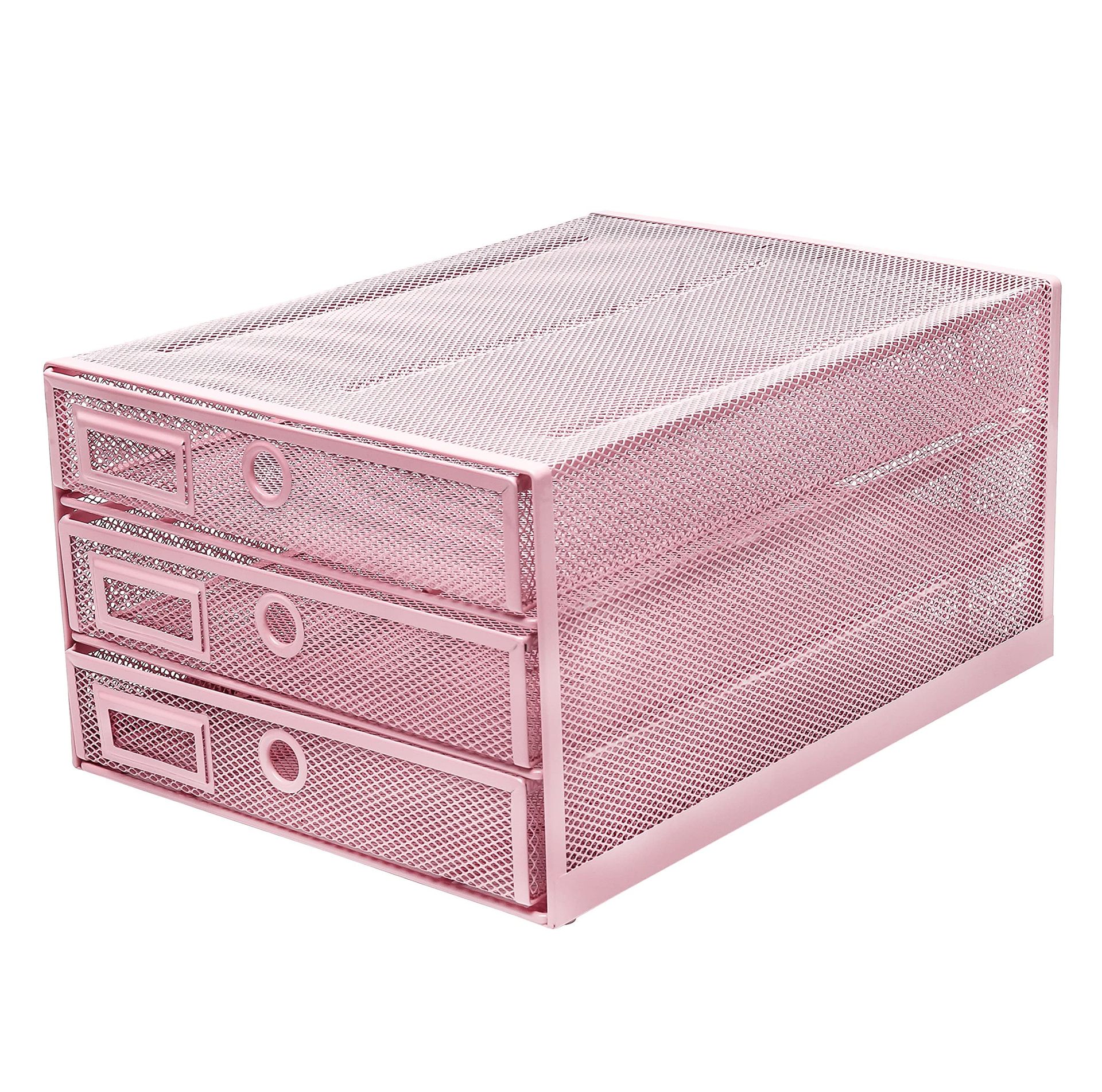 3 Tier Paper Sorter and Desk Organiser A4 Drawers for Documents, Magazines and Letters - Light Pink 35.5 x 25.3 x 17.5 cm