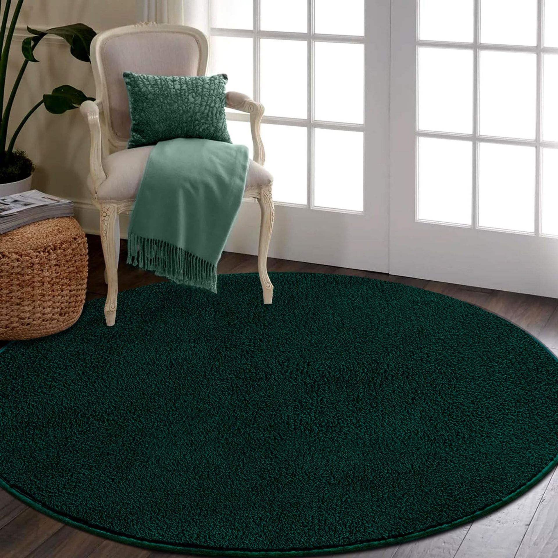 Round Area Rug Soft Microfibre Shaggy Carpet Washable Non-Slip Home Décor - Green 160 x 160 cm