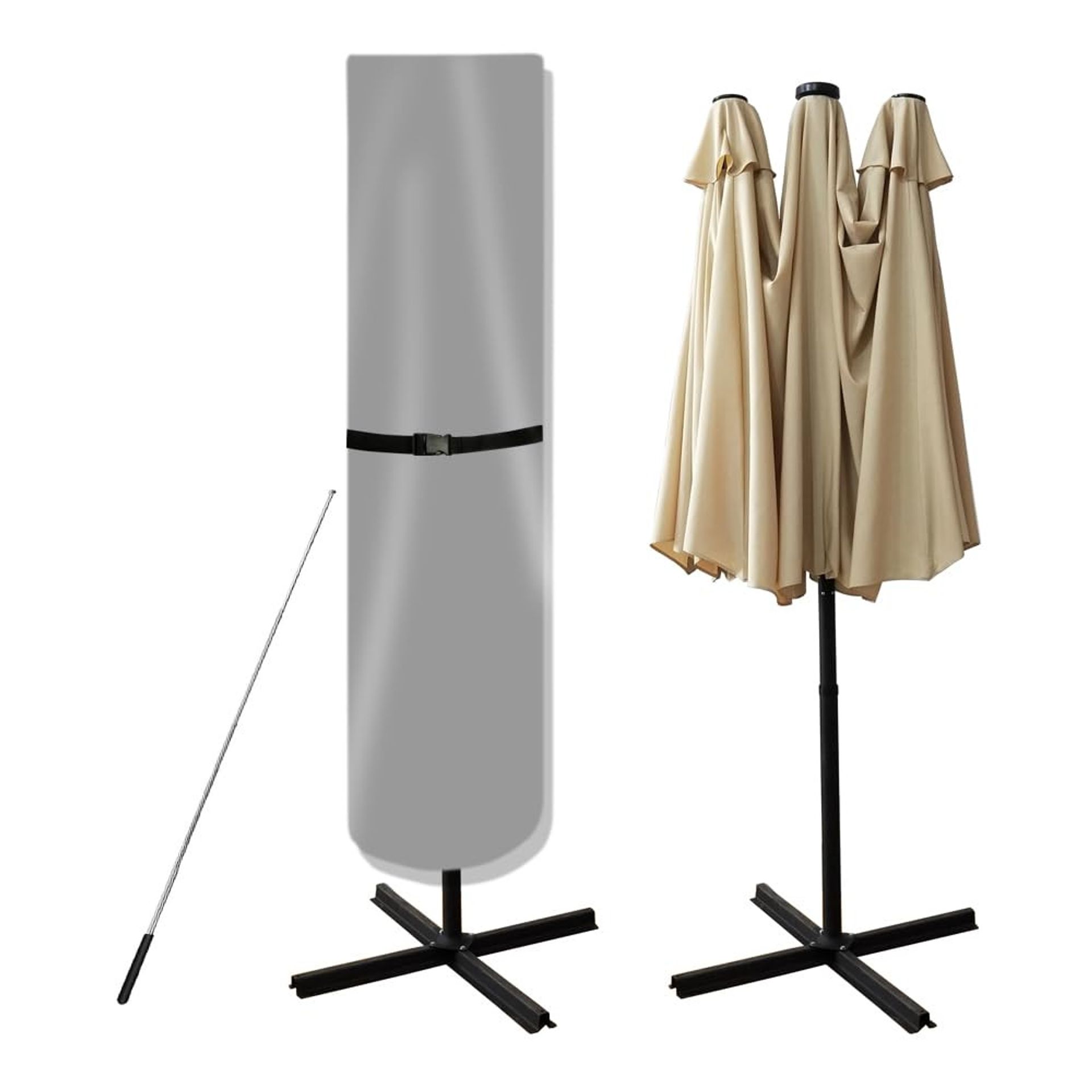 Waterproof Patio Parasol Cover 420D Oxford Fabric Outdoor Umbrella Protector for 9-14ft Market or 15ft Double-Sided Umbrella - Grey 260cm