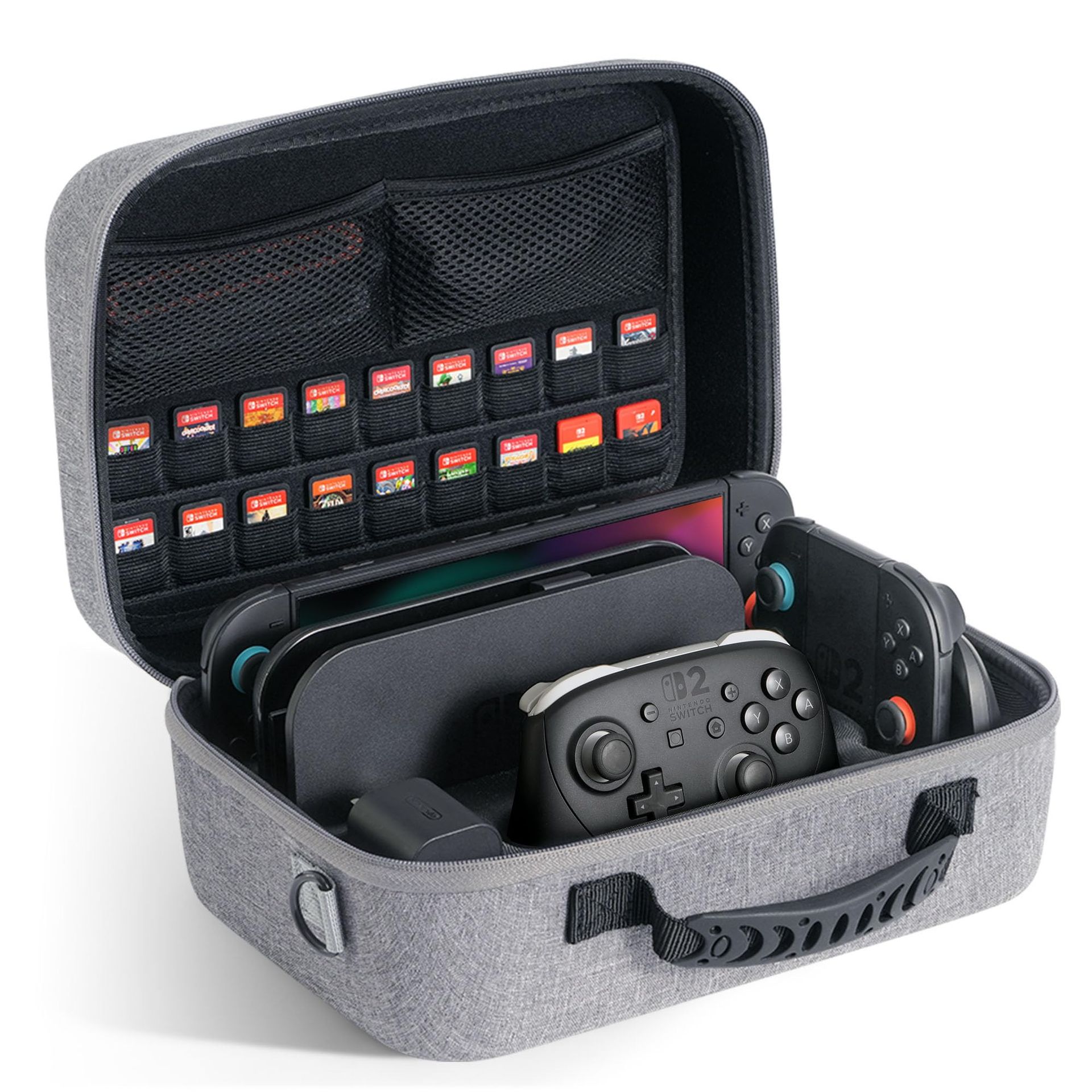 All-in-One Carry Case for Nintendo Switch 2 Large Capacity Travel Bag Fits Console, Dock, Controller & 18 Game Cards - Grey NSC33-GY