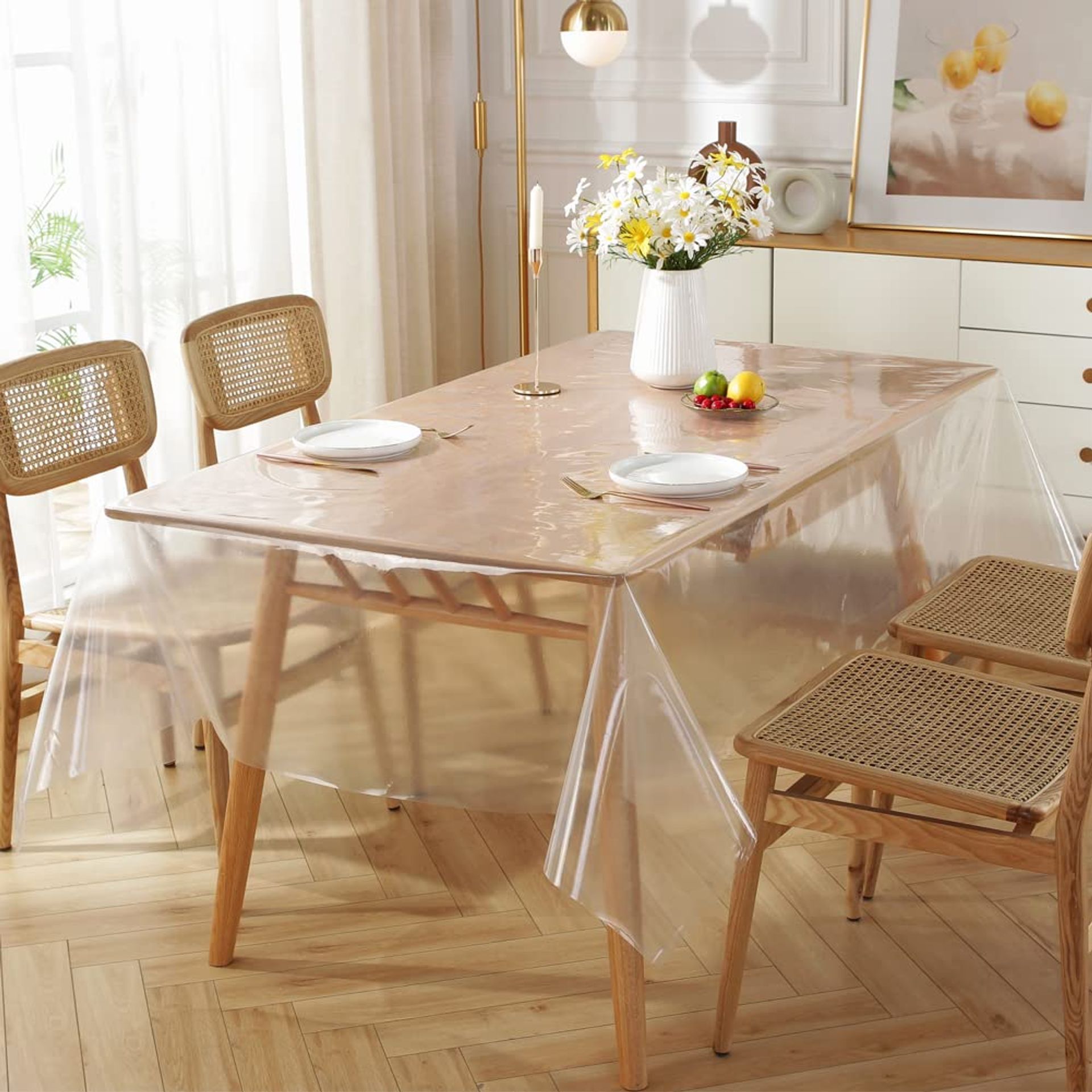 Clear PE Tablecloth Protector Waterproof Oil-Proof Plastic Table Cover for Indoor & Outdoor Use - Transparent 150×220cm - Spring Refresh