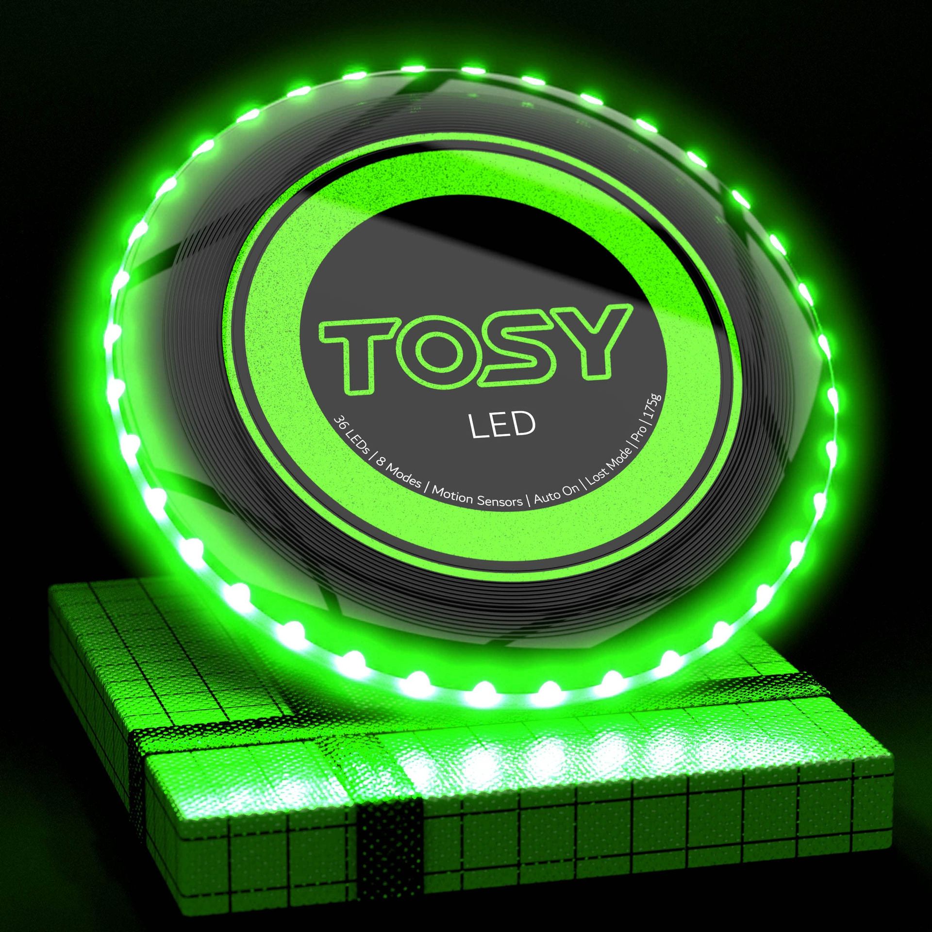 Flying Disc 36 LED Light-Up Ultimate Frisbee USB-C Rechargeable Waterproof - Green 36 LEDs