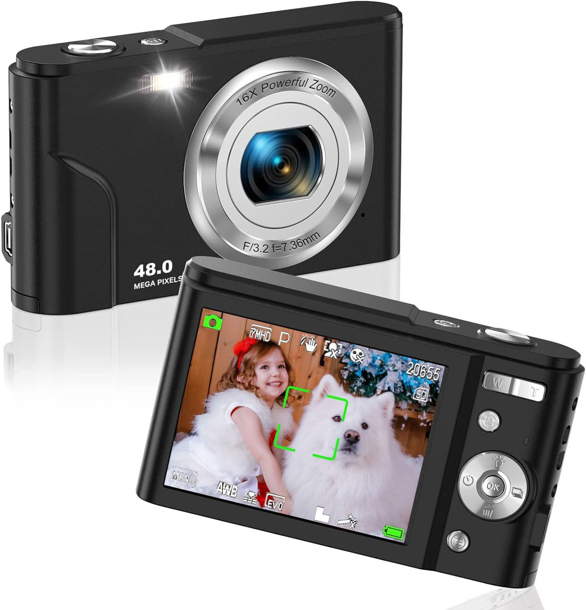Autofocus Vlogging Camera FHD 1080P 48MP with 16X Digital Zoom Compact Portable Mini Camera for Beginners, Teens & Adults - Space Black DC311