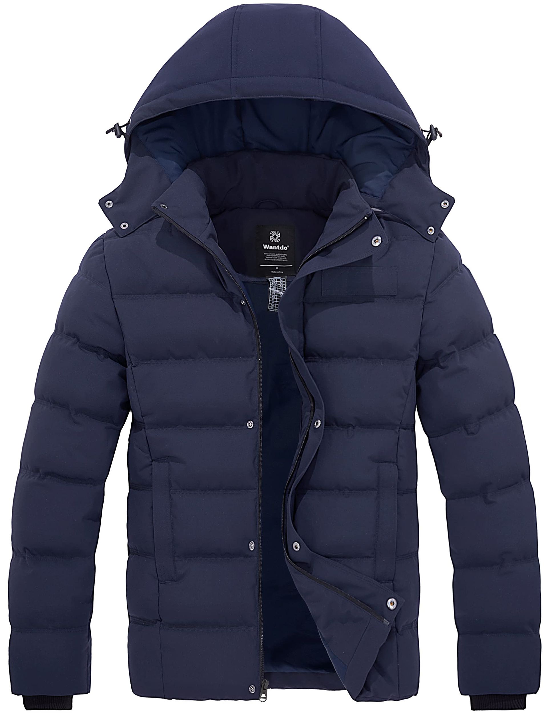 Men's Winter Puffer Jacket Warm Thicken Cotton Hooded Outdoor Coat - Navy XL
