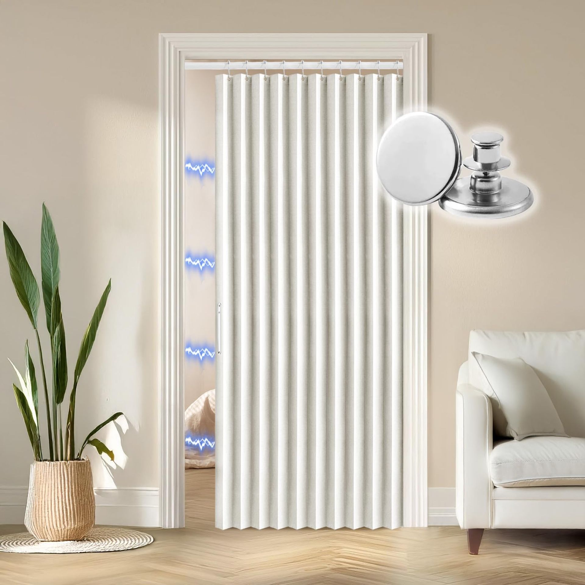Blackout Accordion Style Magnetic Door Curtain Folding Room Divider for Bedroom, Living Room and Bathroom - White 52x78 inch