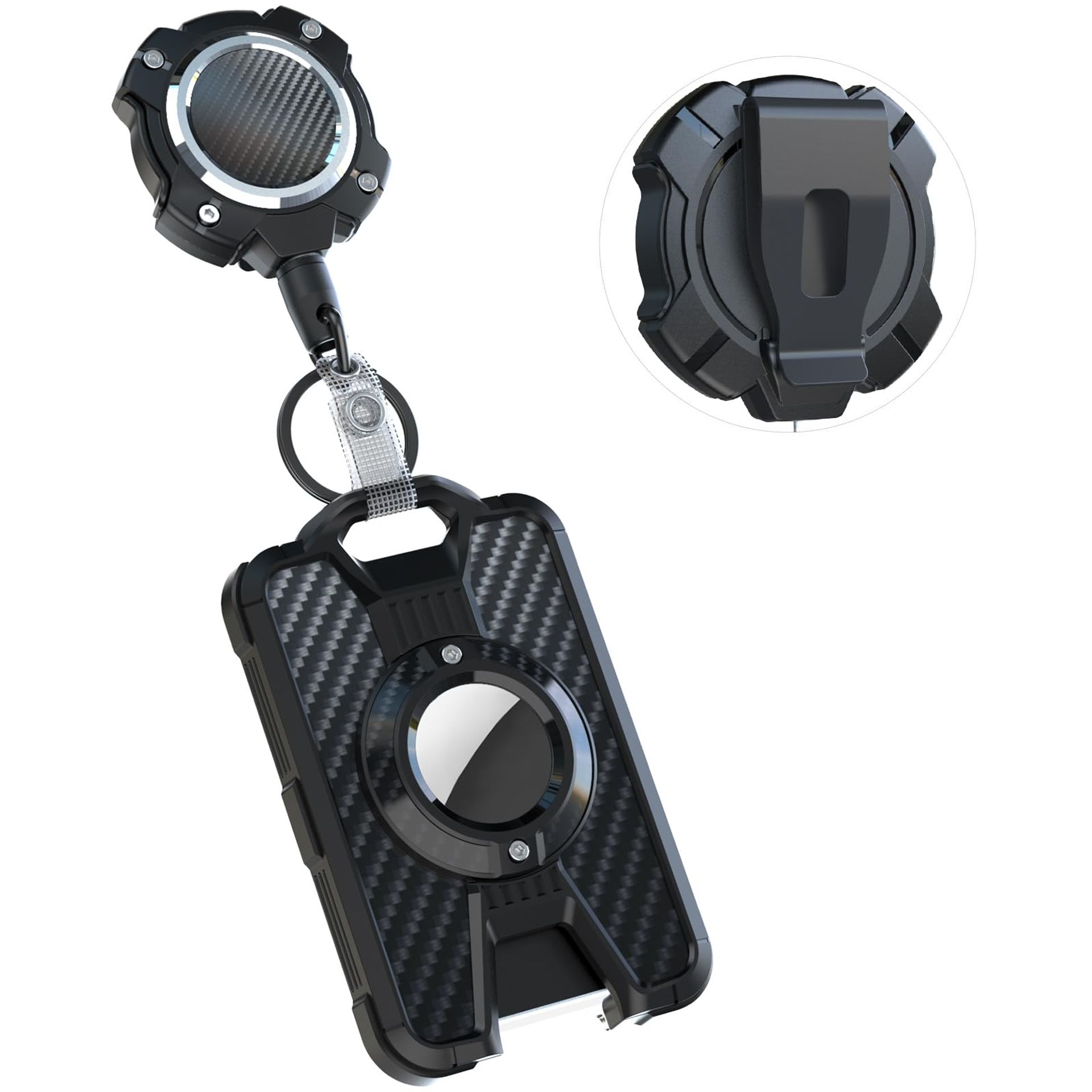 Retractable Badge Holder with Keychain for Airtag Durable ID Card Case Holds 4 Cards Heavy Duty 31.5in Reel - Black Standard