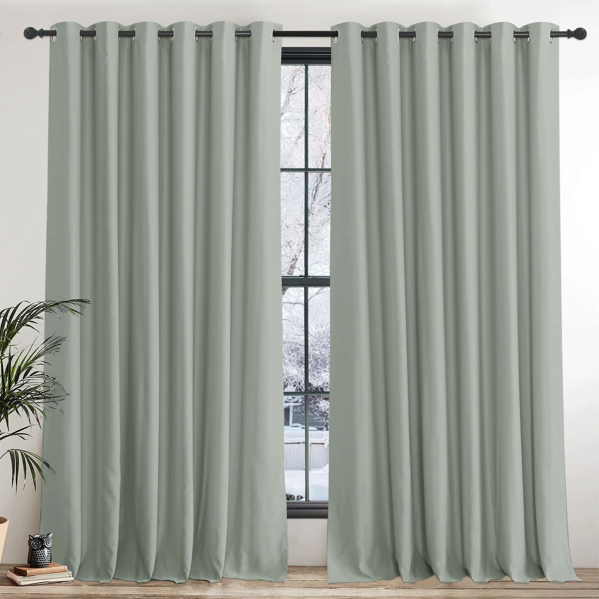Extra Wide Blackout Curtains Thermal Insulated Eyelet Drapes for Bedroom, Living Room or Hotel - Sage Green W90 x L108 (2 Panels) - Spring Refresh
