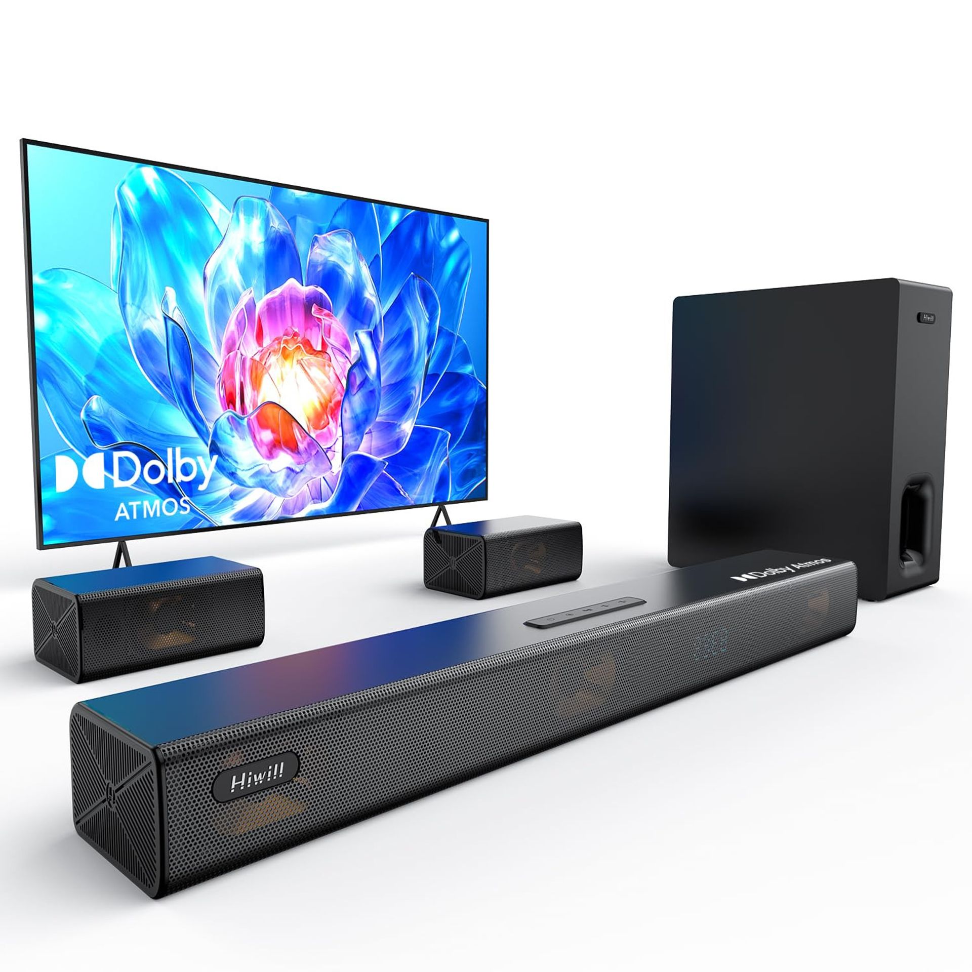 5.1ch Dolby Atmos Surround Soundbar System with Wireless Subwoofer & Rear Speakers, HDMI eARC/OPT Connectivity - Black A51Pro