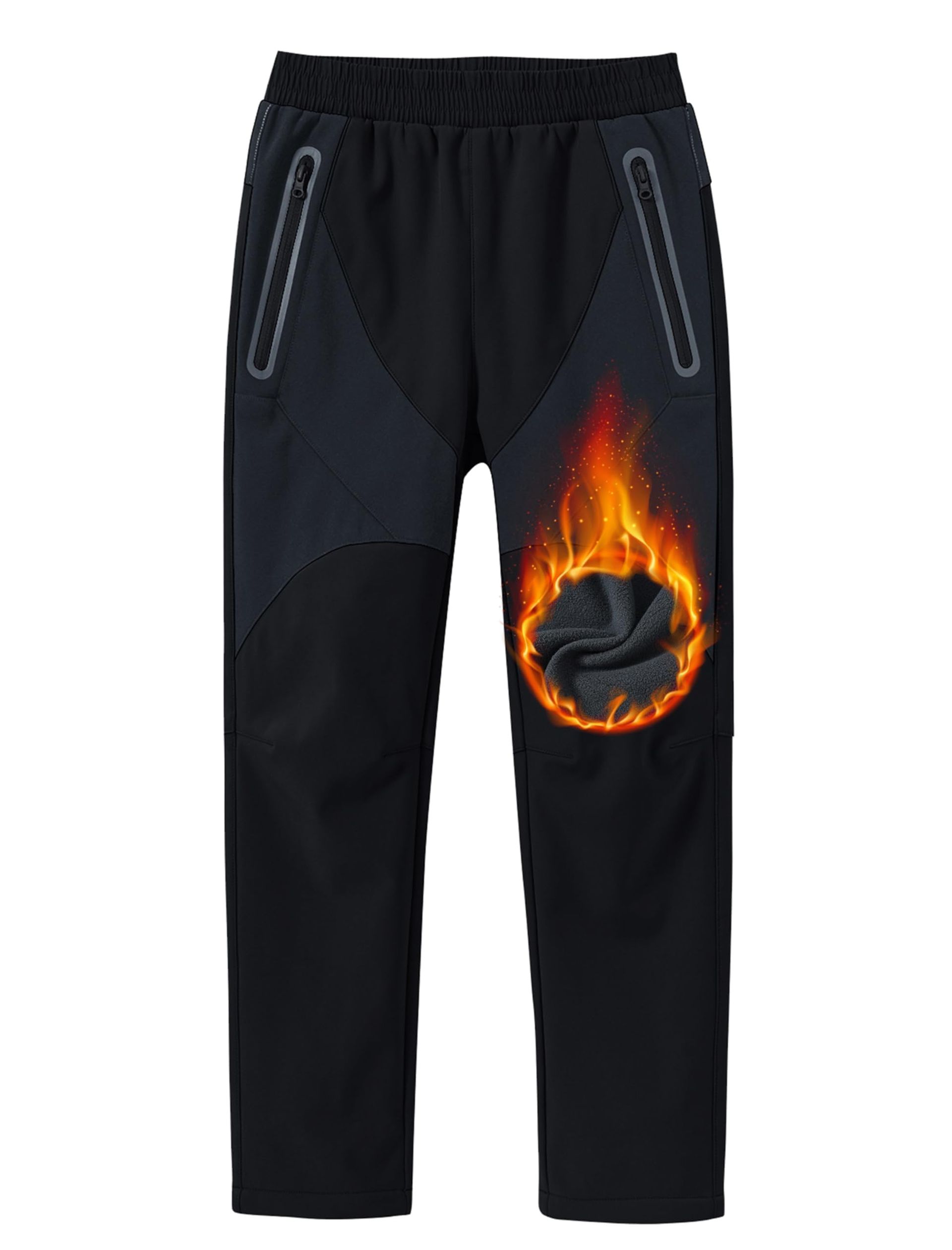 Kids Snow Ski Trousers Waterproof Windproof Fleece Lined Outdoor Hiking Pants with Zipper Pockets - Black 16-18 Years