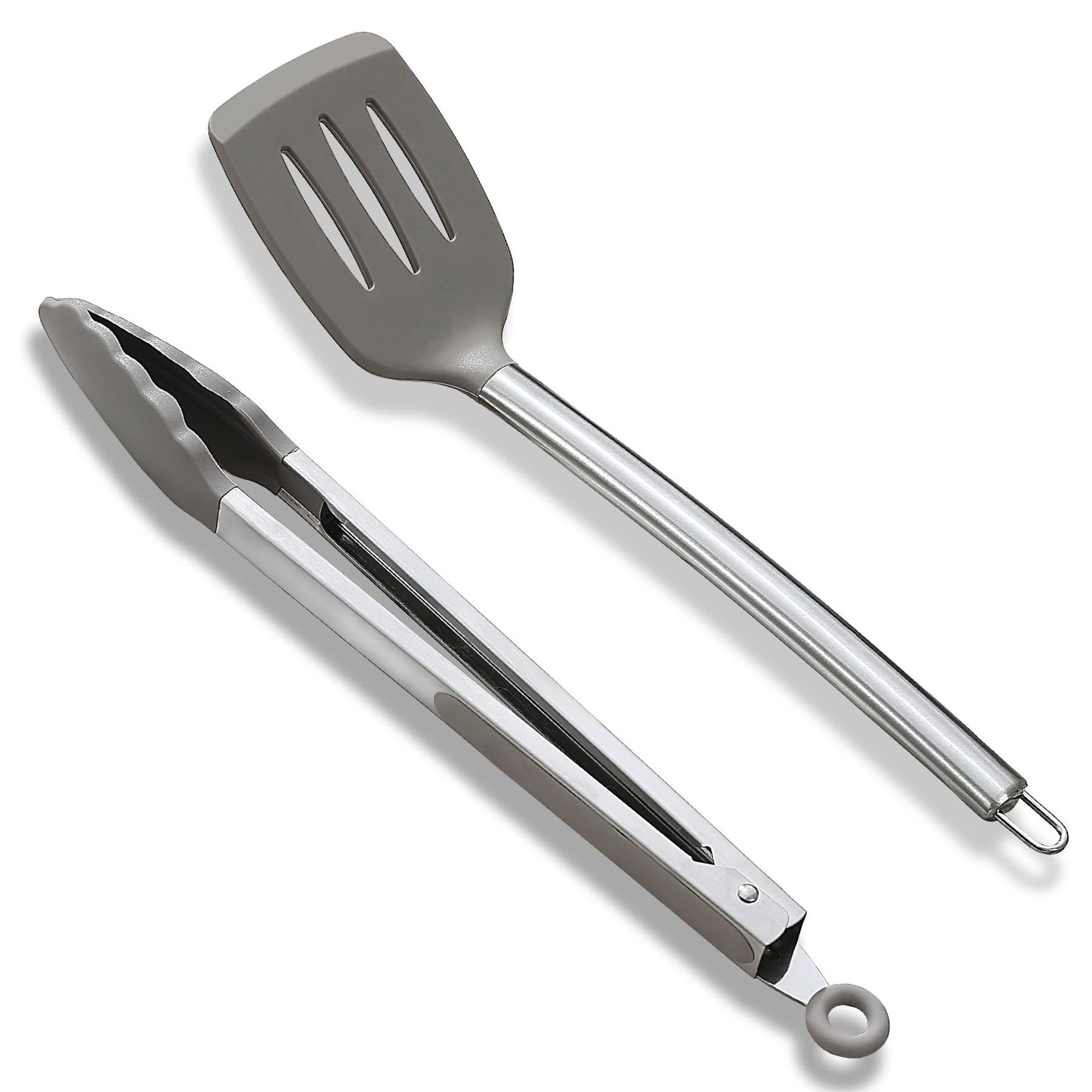 Silicone Spatula and Cooking Tong Set Heat Resistant Non-Slip Handles Dishwasher Safe - Black