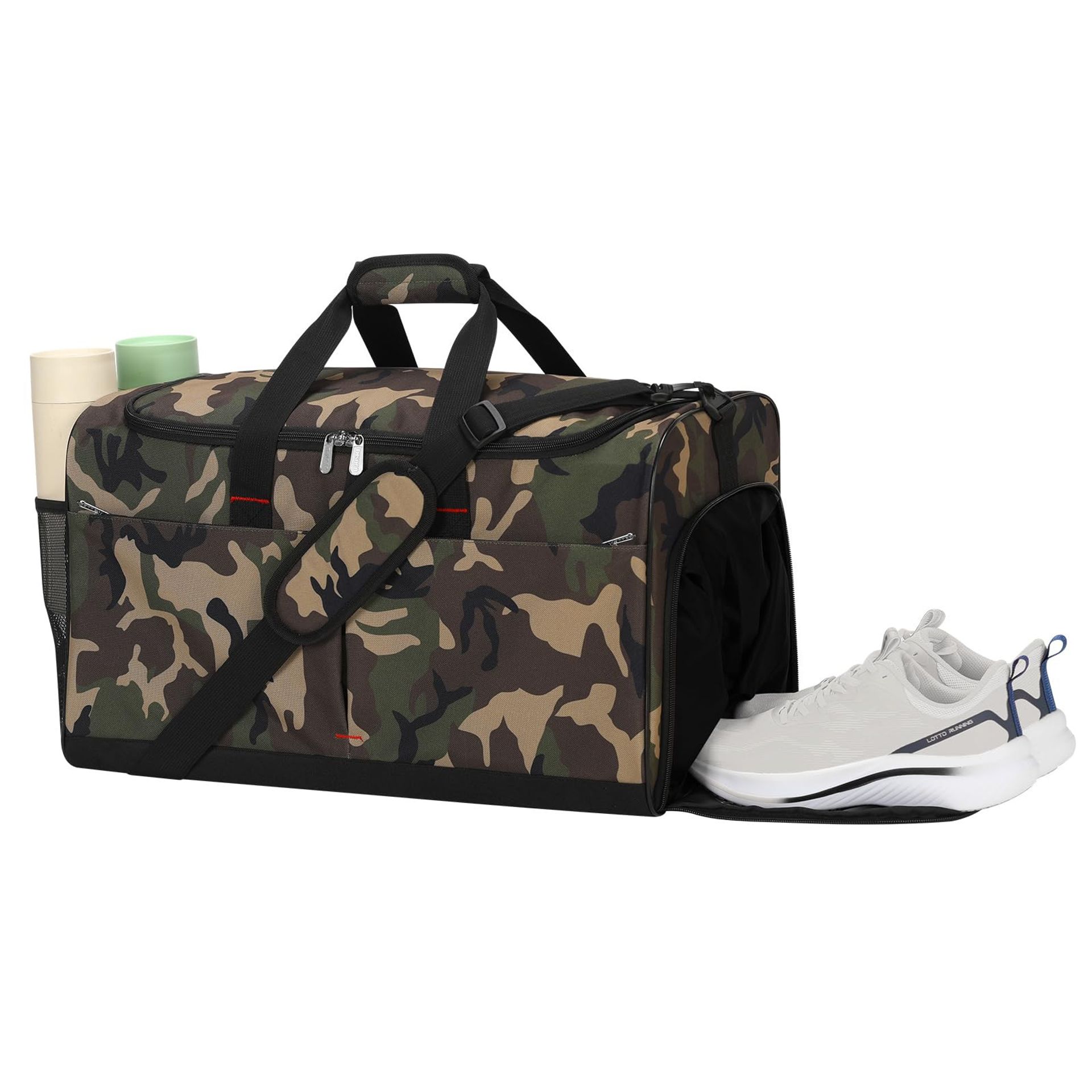 Large Gym Bag 55L Sports Duffel with Wet Compartment & Shoe Pocket - Camouflage - Student Essentials