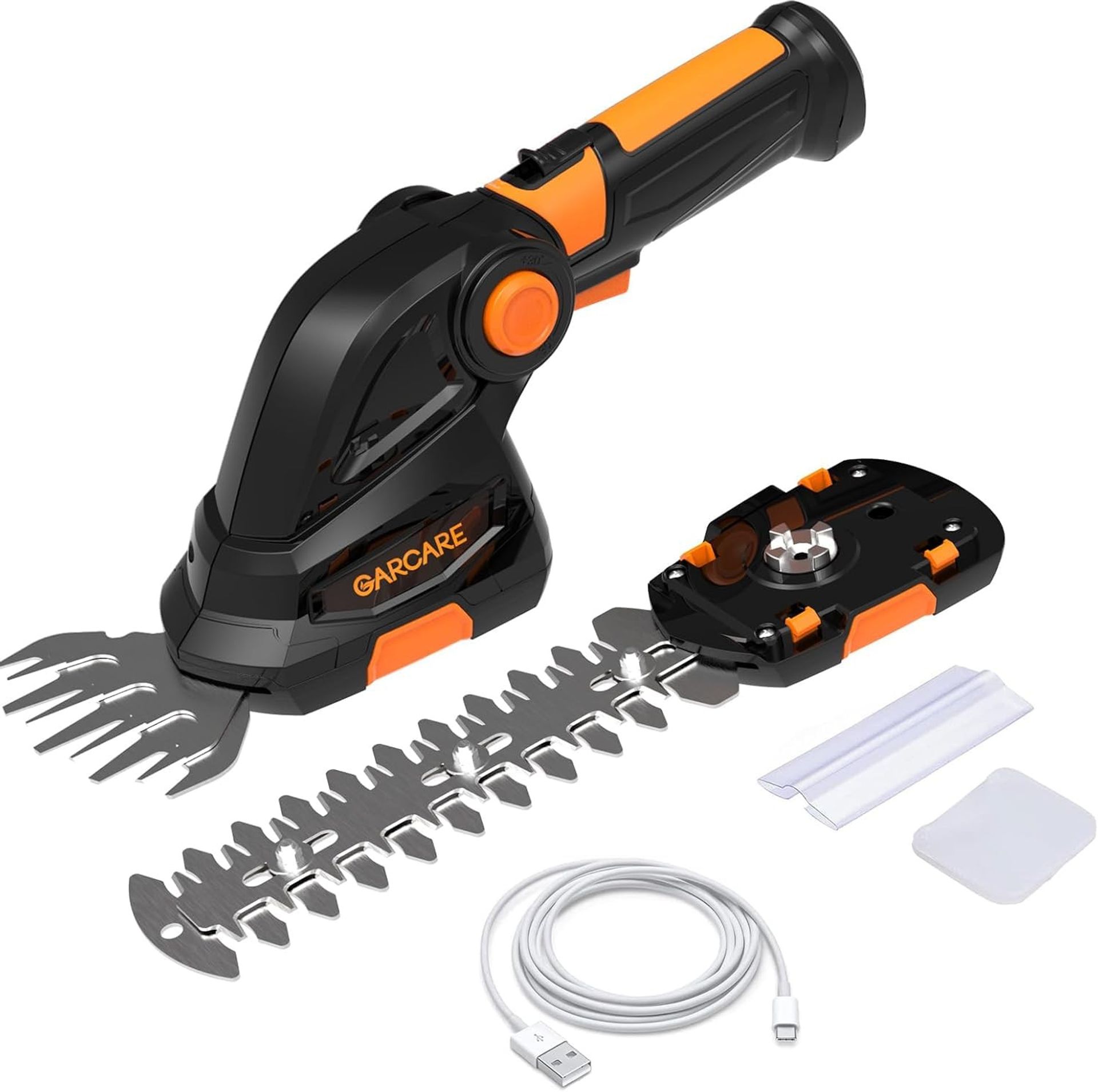 2-in-1 Cordless Grass and Hedge Trimmer 7.2V 2000mAh Quick Charge Garden Tool - Black Orange