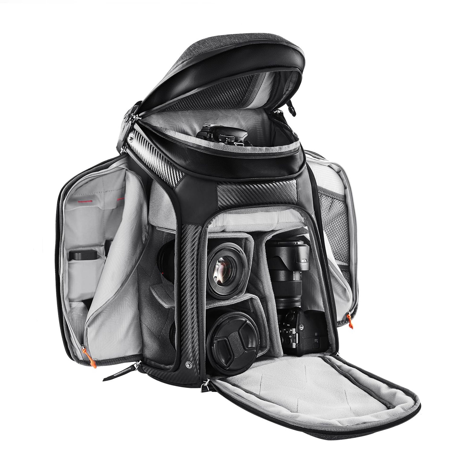Camera Backpack 26.5L Large Capacity with Laptop Compartment, 3 Side Access & Rain Cover - Grey Alpha 26.5L