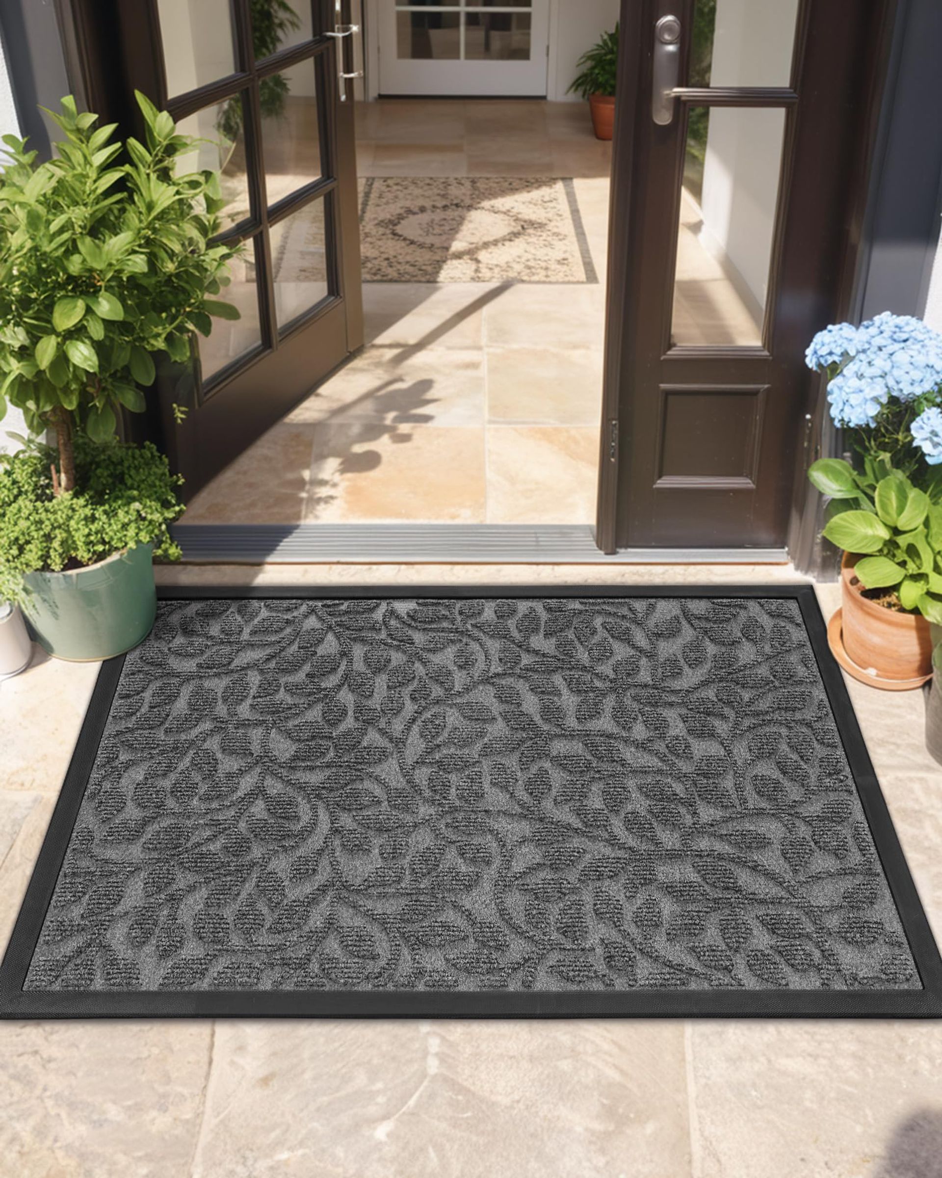 Heavy Duty Outdoor Door Mat Non Slip Dirt Catching Front Door Rug for Entryway, Patio & Garden - Grey 43x75cm