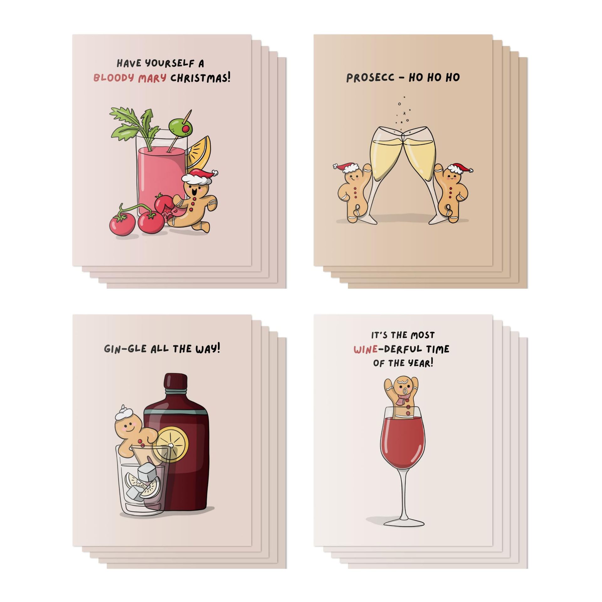 Punny Christmas Card Pack 20 Funny Greeting Cards Blank Inside for Family, Friends & Colleagues - Drinking Gingerbreads 14 x 11 cm