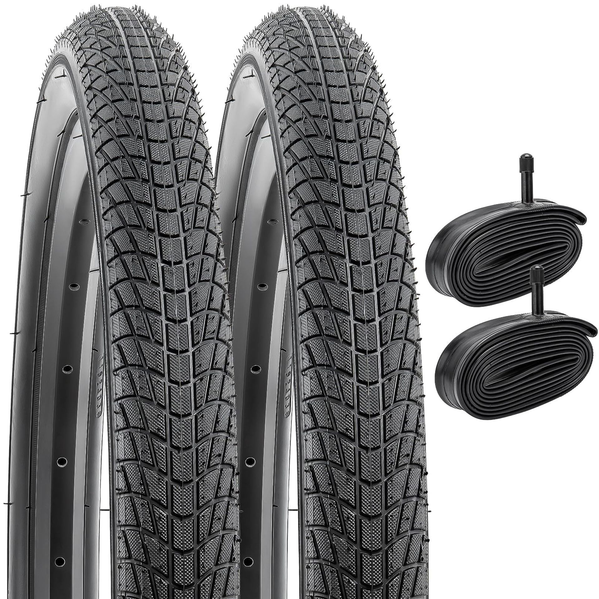 2 Pack Foldable Bike Tyres with Heavy Duty Inner Tubes 14x1.75 AV32mm Schrader Valve Compatible with BMX, Stroller & Kids Bikes - Black 14 Inch