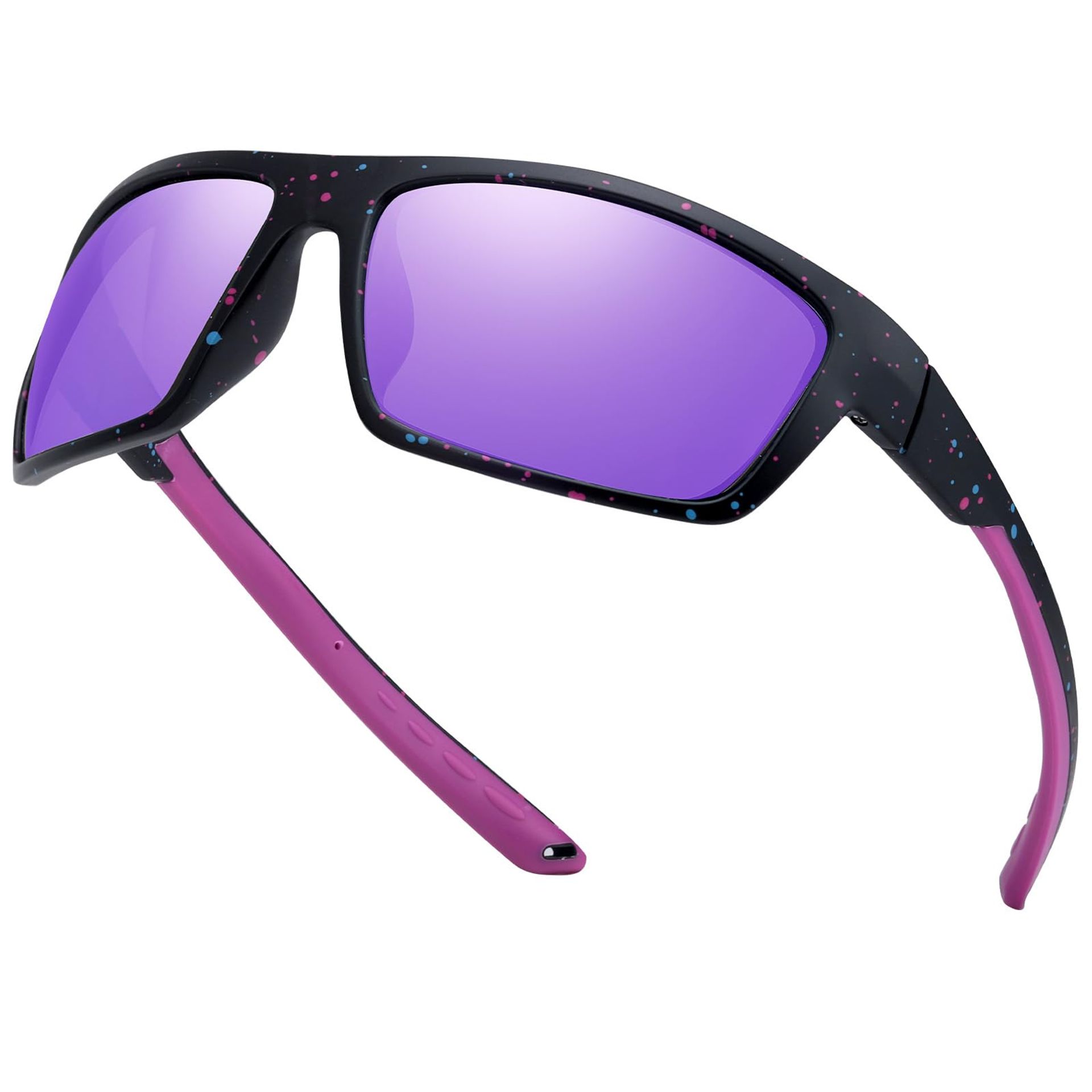 Women's Sports Sunglasses Polarised UV400 Protection Lightweight Wrap Around Design for Running & Cycling - Matte Black Frame Purple Lens One Size