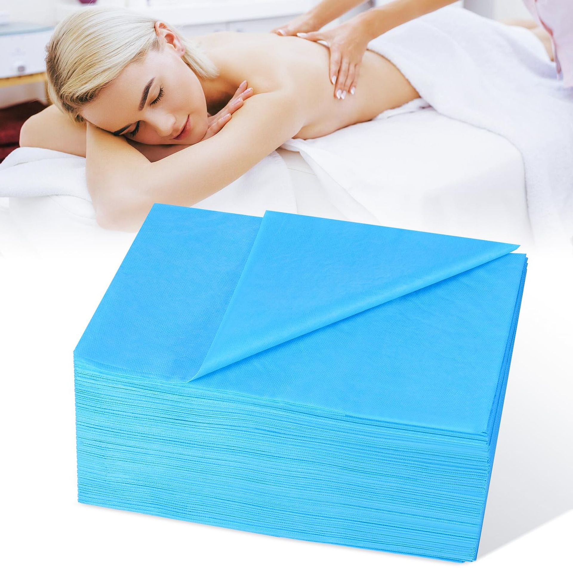 Disposable Massage Bed Sheets 100 Pcs Non-Woven Fabric for Spa, Salon, Hotels - Blue 180 x 80 cm