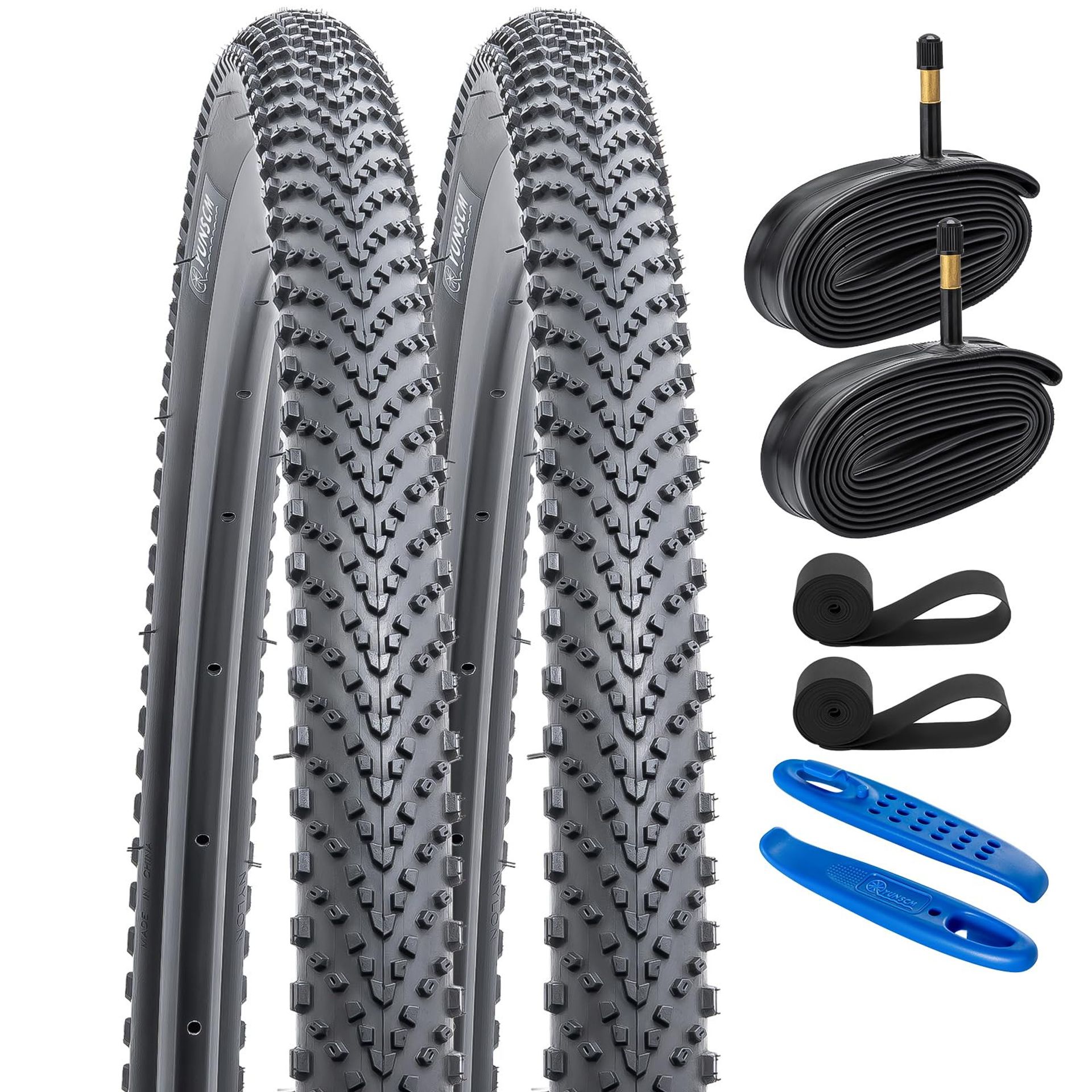 2 Pcs 700C Bike Tyre and Inner Tube Set 60TPI Nylon Anti-Puncture with AV48mm Schrader Valve - Black 700x35C